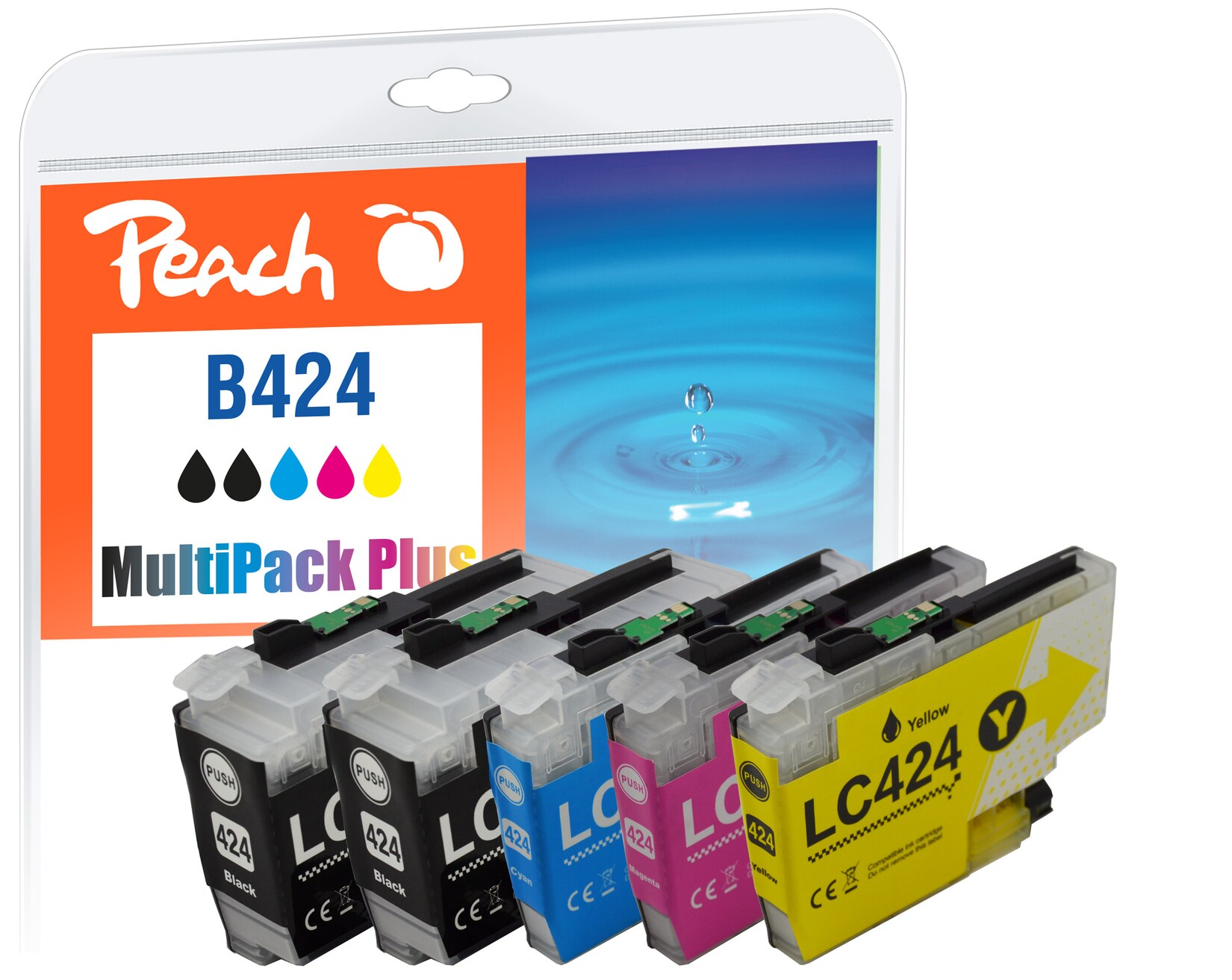 Peach B424 Druckerpatrone (2*bk, c/m/y) ersetzt Brother LC-424 für z.B. Brother DCPJ 1200 W, Brother DCPJ 1200 DW, Brother DCPJ 1200 WE ecopro (wiederaufbereitet)