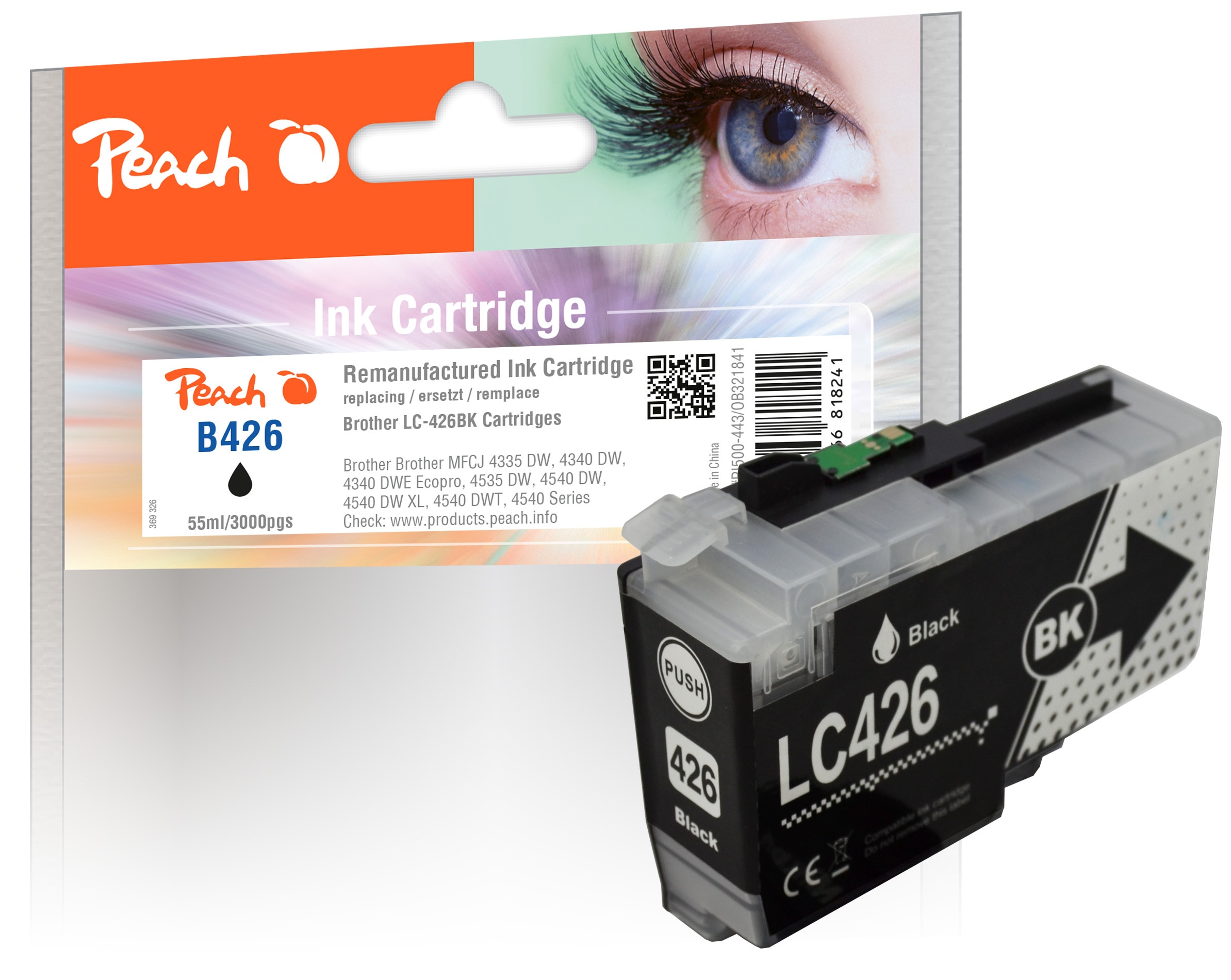 Peach B426 BK Druckerpatrone bk ersetzt Brother LC-426BK f&uuml;r z.B. Brother MFCJ 4335 DW, Brother MFCJ 4340 DW, Brother MFCJ 4535 DW, Brother MFCJ 4540 (wiederaufbereitet) - Bild 1