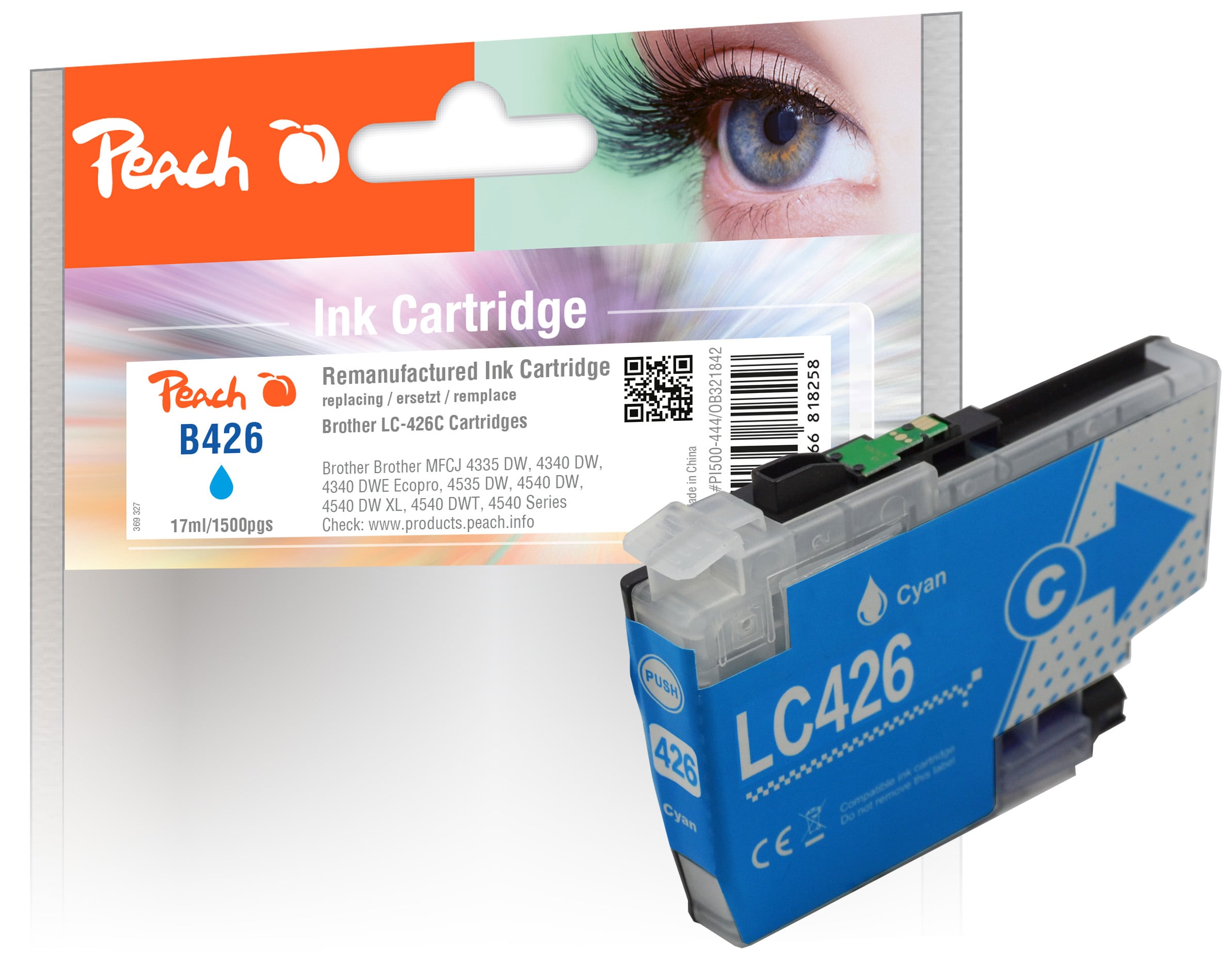 Peach B426 C Druckerpatrone cy ersetzt Brother LC-426C f&uuml;r z.B. Brother MFCJ 4335 DW, Brother MFCJ 4340 DW, Brother MFCJ 4535 DW, Brother MFCJ 4540 DW (wiederaufbereitet) - Bild 1