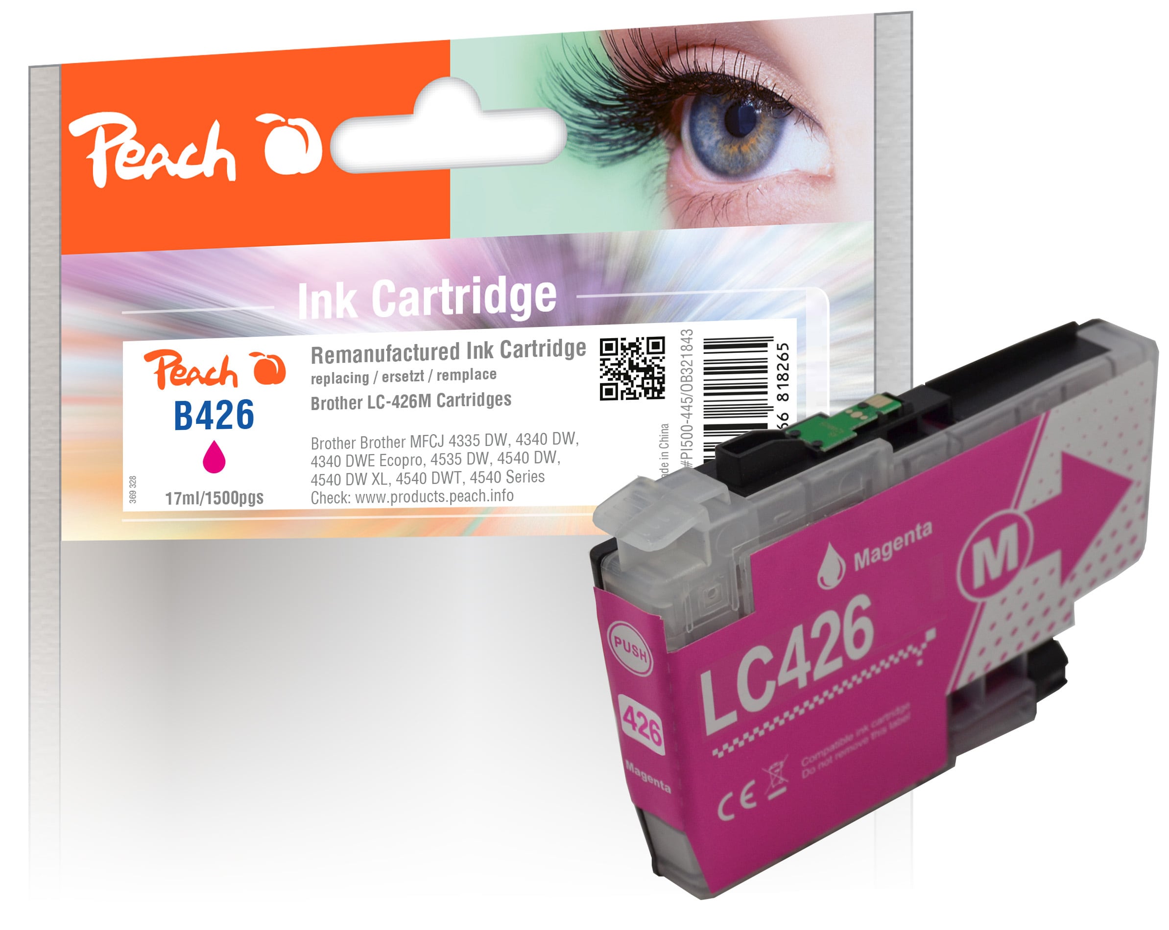 Peach B426 M Druckerpatrone ma ersetzt Brother LC-426M f&uuml;r z.B. Brother MFCJ 4335 DW, Brother MFCJ 4340 DW, Brother MFCJ 4535 DW, Brother MFCJ 4540 DW (wiederaufbereitet) - Bild 1