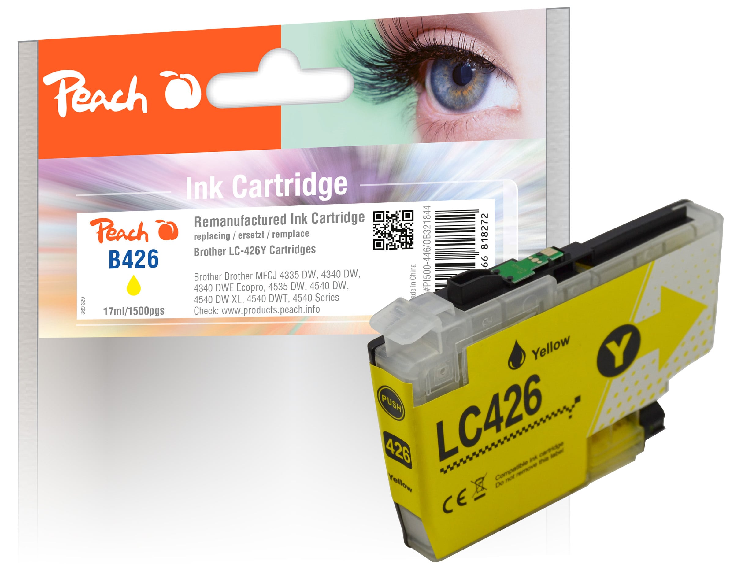 Peach B426 Y Druckerpatrone ye ersetzt Brother LC-426Y f&uuml;r z.B. Brother MFCJ 4335 DW, Brother MFCJ 4340 DW, Brother MFCJ 4535 DW, Brother MFCJ 4540 DW (wiederaufbereitet) - Bild 1