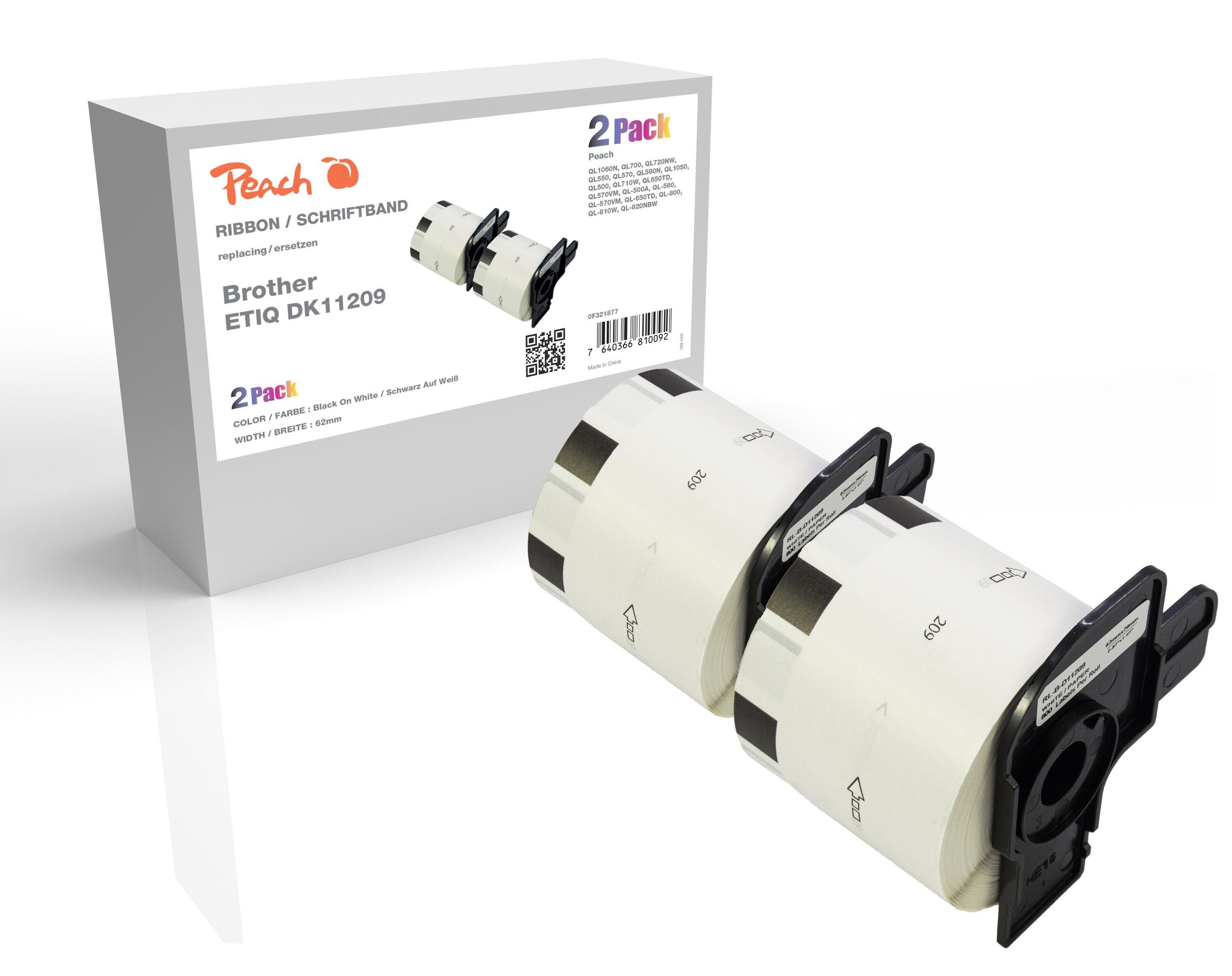 Peach Etikettenrolle kompatibel zu Brother DK-11209, Pack(2) Brother BR-DK-11209 - Bild 1