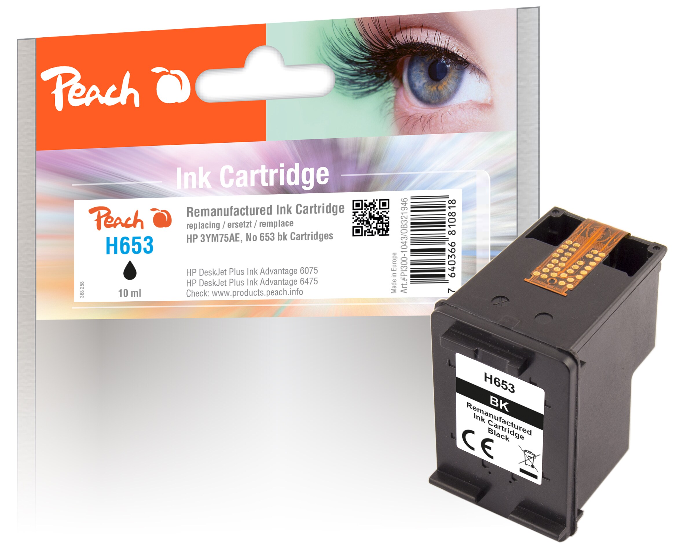 Peach HP 653 bk Druckkopf bk ersetzt HP No. 653 bk, 3YM75AE f&uuml;r z.B. HP DeskJet Plus Ink Advantage 6475, HP DeskJet Plus Ink Advantage 6075 (wiederaufbereitet) - Bild 1