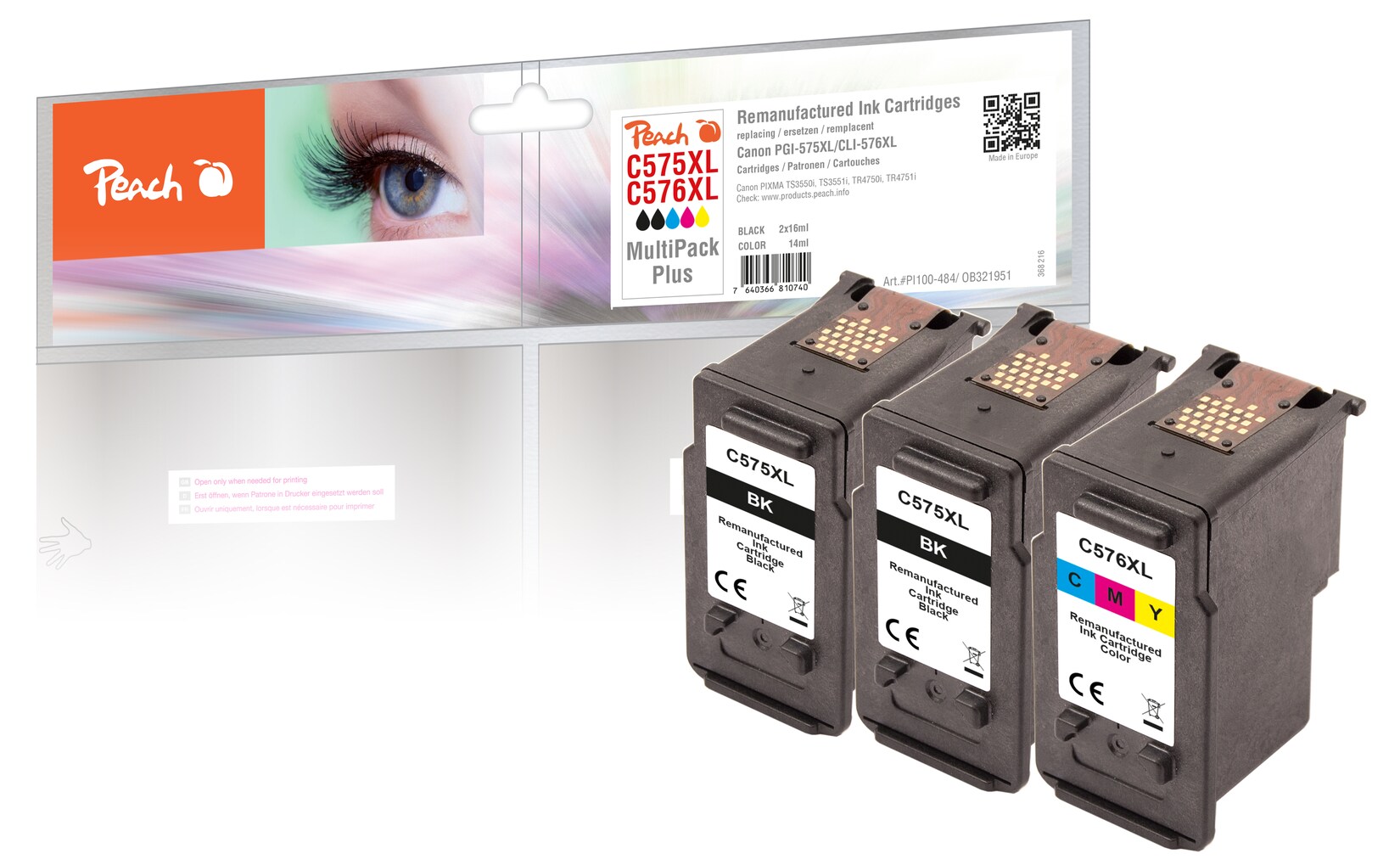 Peach C575 XL 3 Druckköpfe XL (2*bk, col) ersetzt Canon PG-575XL, CL-576XL für z.B. Canon Pixma TS 3750 i, Canon Pixma TS 3550 i, Canon Pixma TS 3500 (wiederaufbereitet)