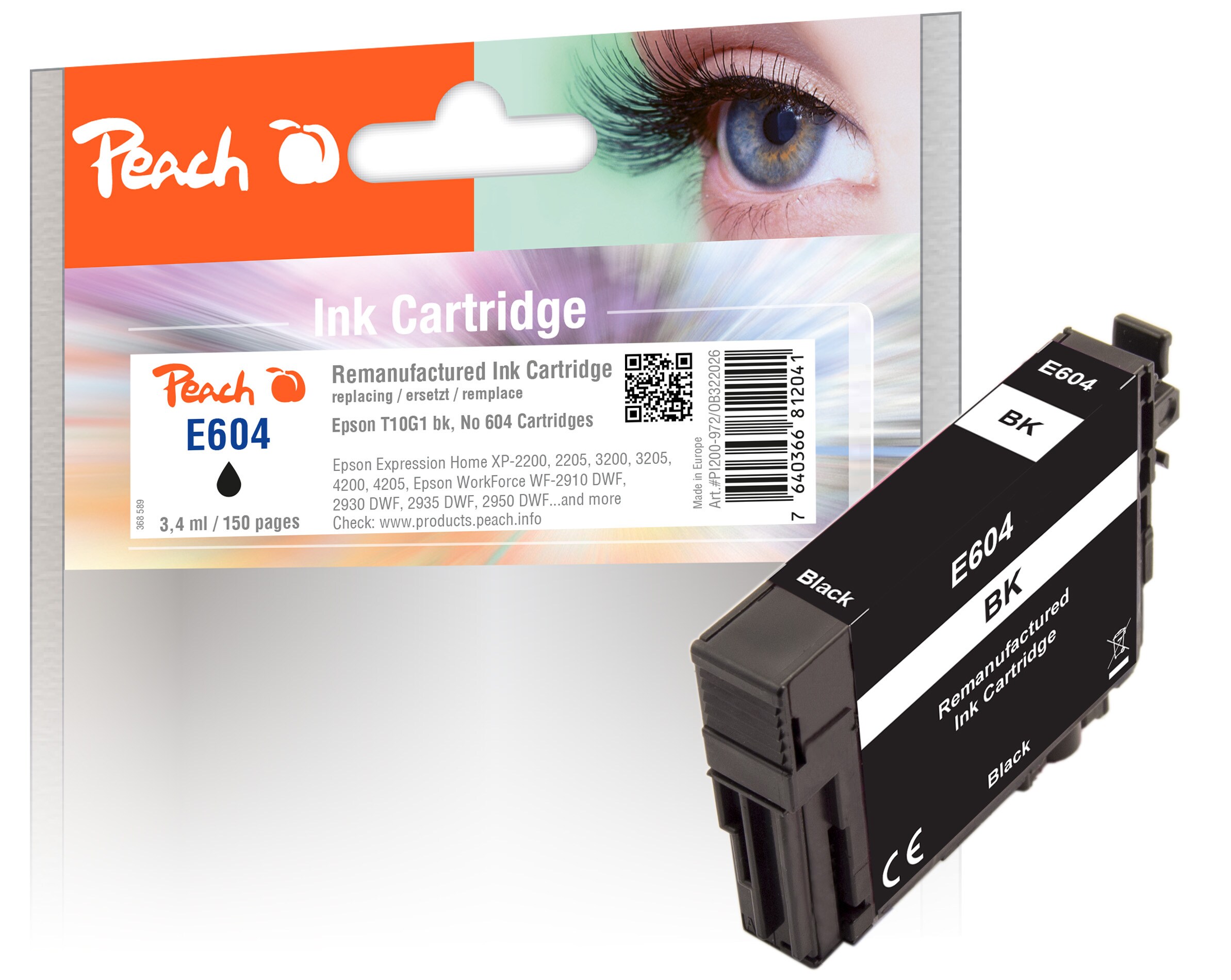 Peach E604  Druckerpatrone bk ersetzt Epson No. 604, T10G140 f&uuml;r z.B. Epson Expression Home XP -2200, Epson Expression Home XP -2205 (wiederaufbereitet) - Bild 1