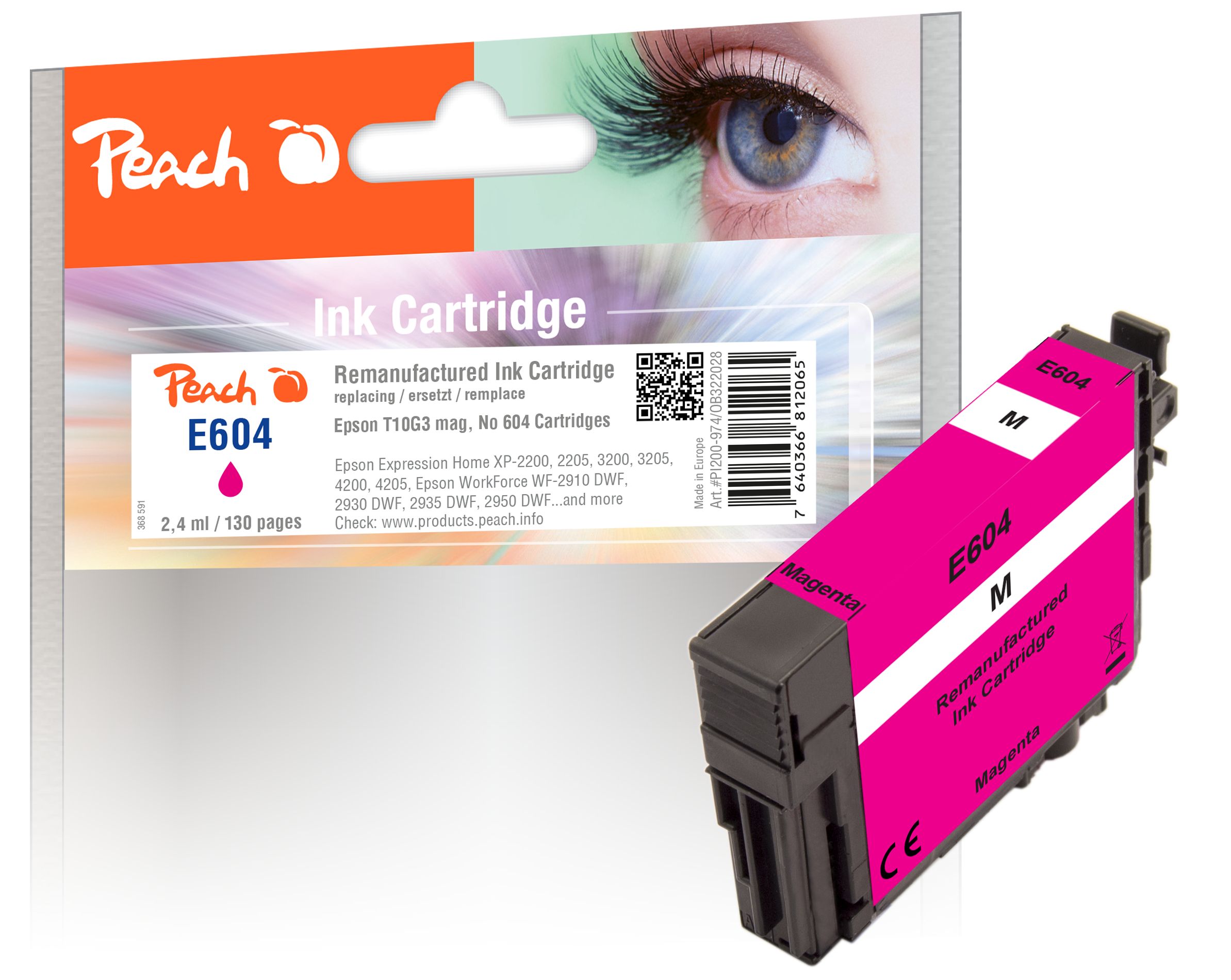Peach E604  Druckerpatrone ma ersetzt Epson No. 604, T10G340 f&uuml;r z.B. Epson Expression Home XP -2200, Epson Expression Home XP -2205 (wiederaufbereitet) - Bild 1