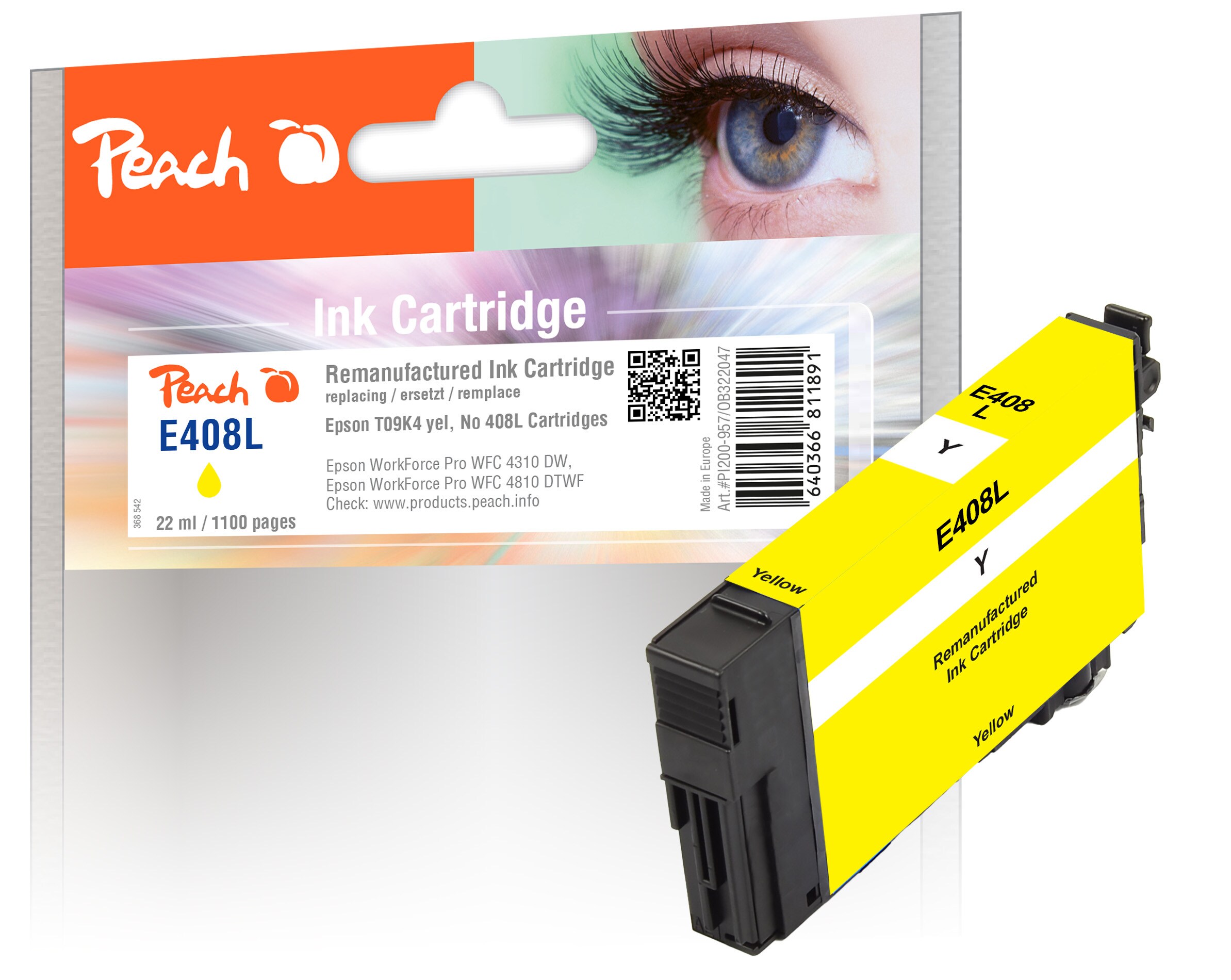 Peach E408 L Druckerpatrone XL ye ersetzt Epson No. 408L, T09K440 f&uuml;r z.B. Epson WorkForce Pro WFC 4310 DW, Epson WorkForce Pro WFC 4810 DTWF (wiederaufbereitet) - Bild 1