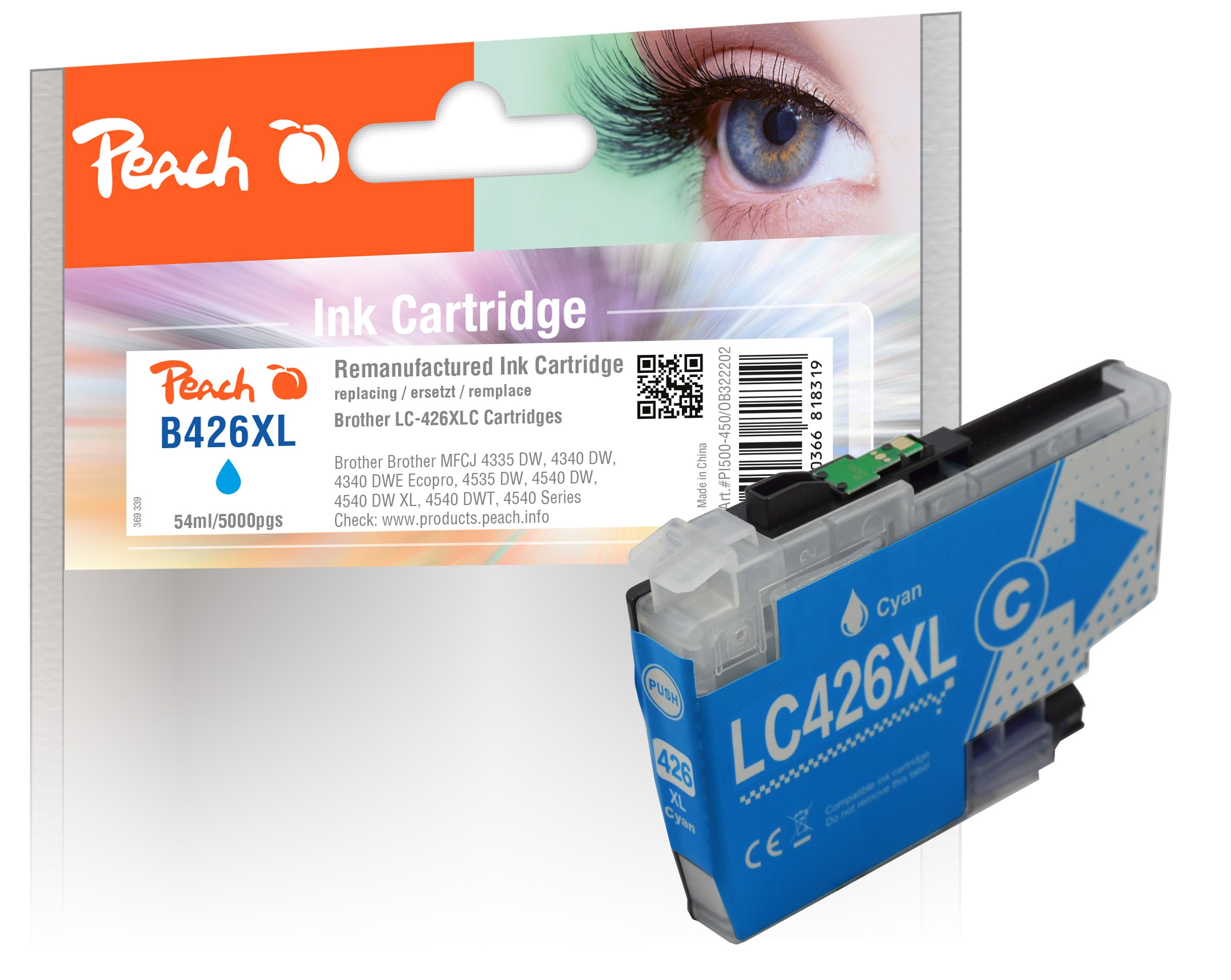 Peach B426 XLC Druckerpatrone XL cy ersetzt Brother LC-426XLC f&uuml;r z.B. Brother MFCJ 4335 DW, Brother MFCJ 4340 DW, Brother MFCJ 4535 DW (wiederaufbereitet) - Bild 1