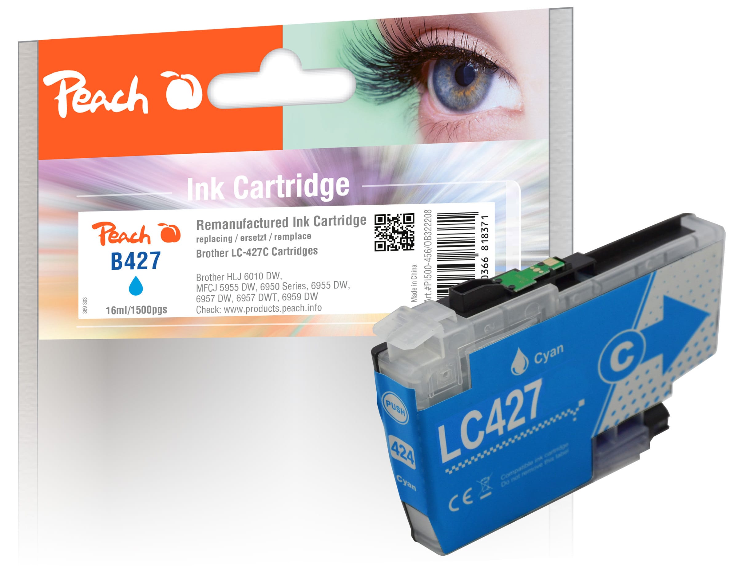 Peach B427 C Druckerpatrone cy ersetzt Brother LC-427C f&uuml;r z.B. Brother MFCJ 5955 DW, Brother MFCJ 6957 DW, Brother HLJ 6010 DW, Brother MFCJ 6950 (wiederaufbereitet) - Bild 1