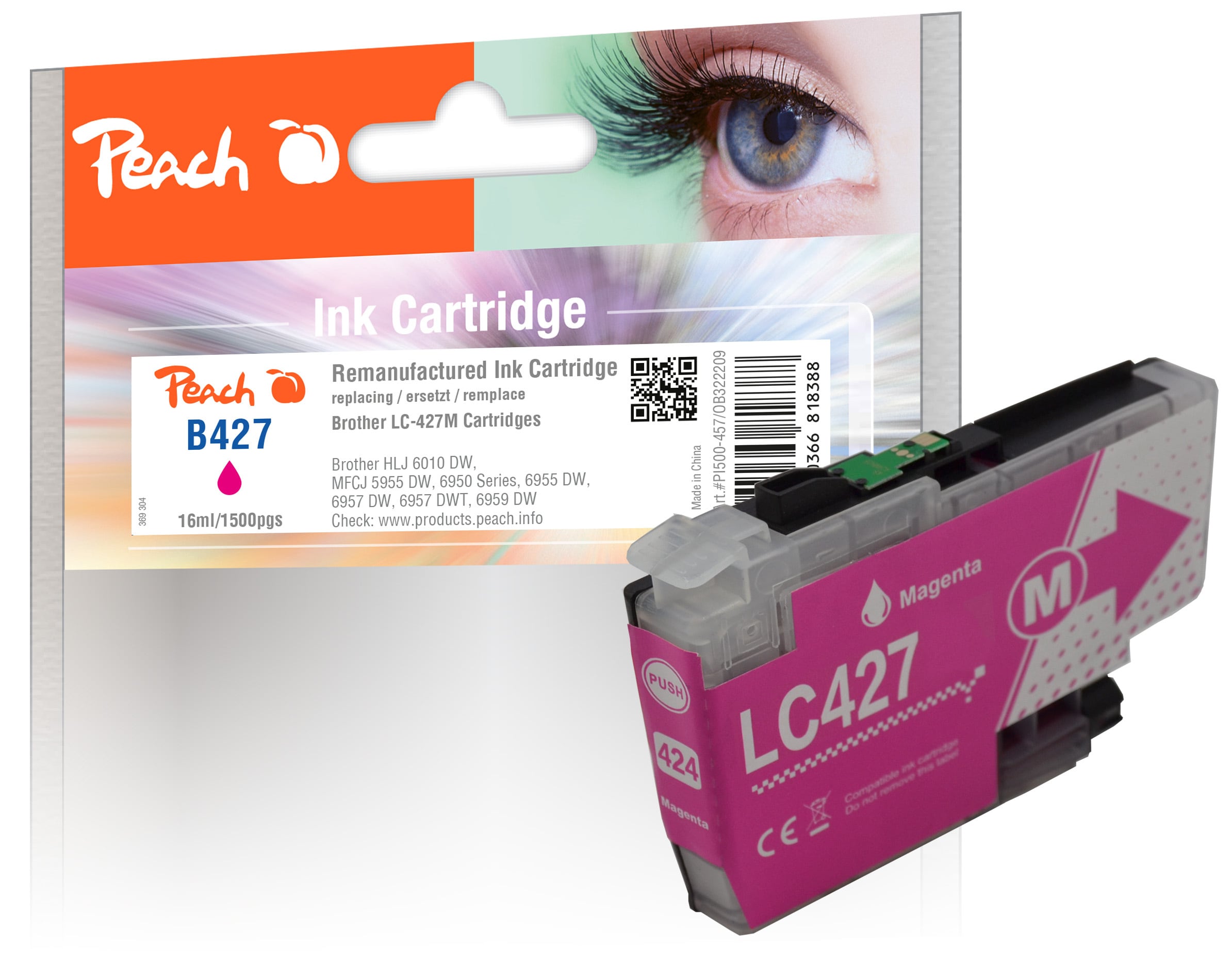 Peach B427 M Druckerpatrone ma ersetzt Brother LC-427M f&uuml;r z.B. Brother MFCJ 5955 DW, Brother MFCJ 6957 DW, Brother HLJ 6010 DW, Brother MFCJ 6950 (wiederaufbereitet) - Bild 1