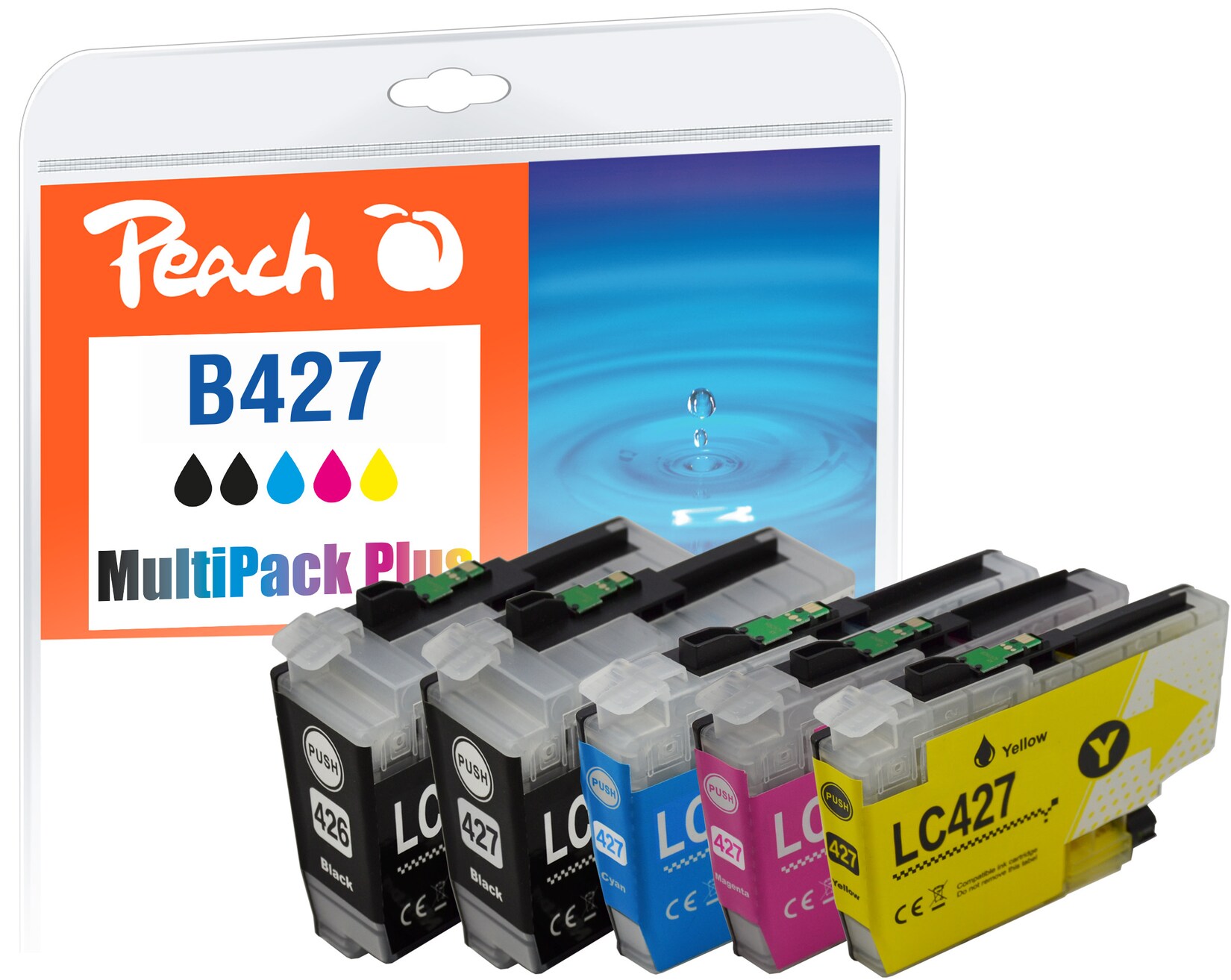 Peach B427 Spar Plus Pack Druckerpatronen (2*bk, c/m/y) ersetzt Brother LC-427 für z.B. Brother HLJ 6010 DW, Brother MFCJ 5955 DW, Brother MFCJ 6950 (wiederaufbereitet)