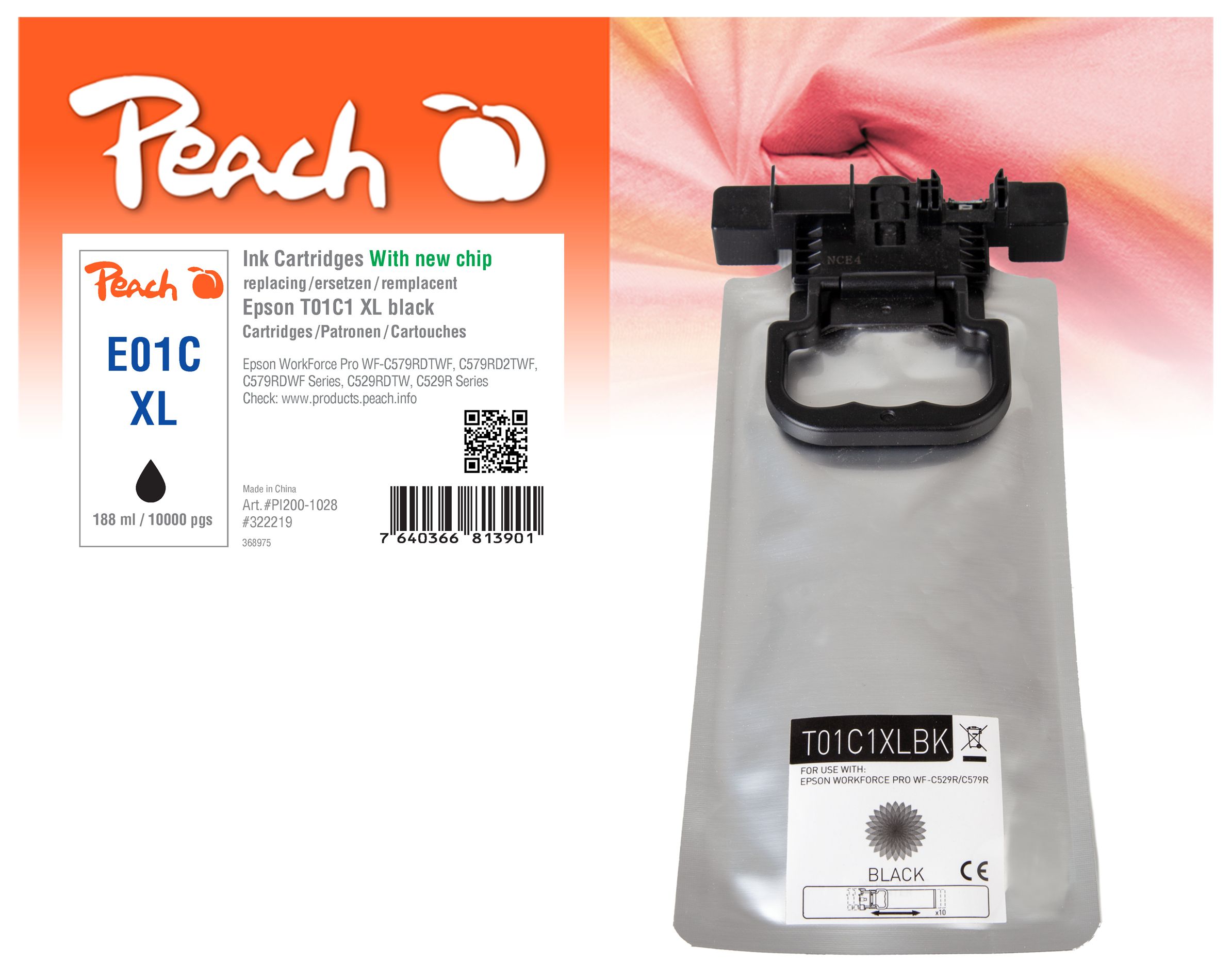 Peach E1C1 Druckerpatrone XL bk ersetzt Epson T01C1, C13T01C100 f&uuml;r z.B. Epson WorkForce Pro WFC 529 R DTW, Epson WorkForce Pro WFC 570 - Bild 1