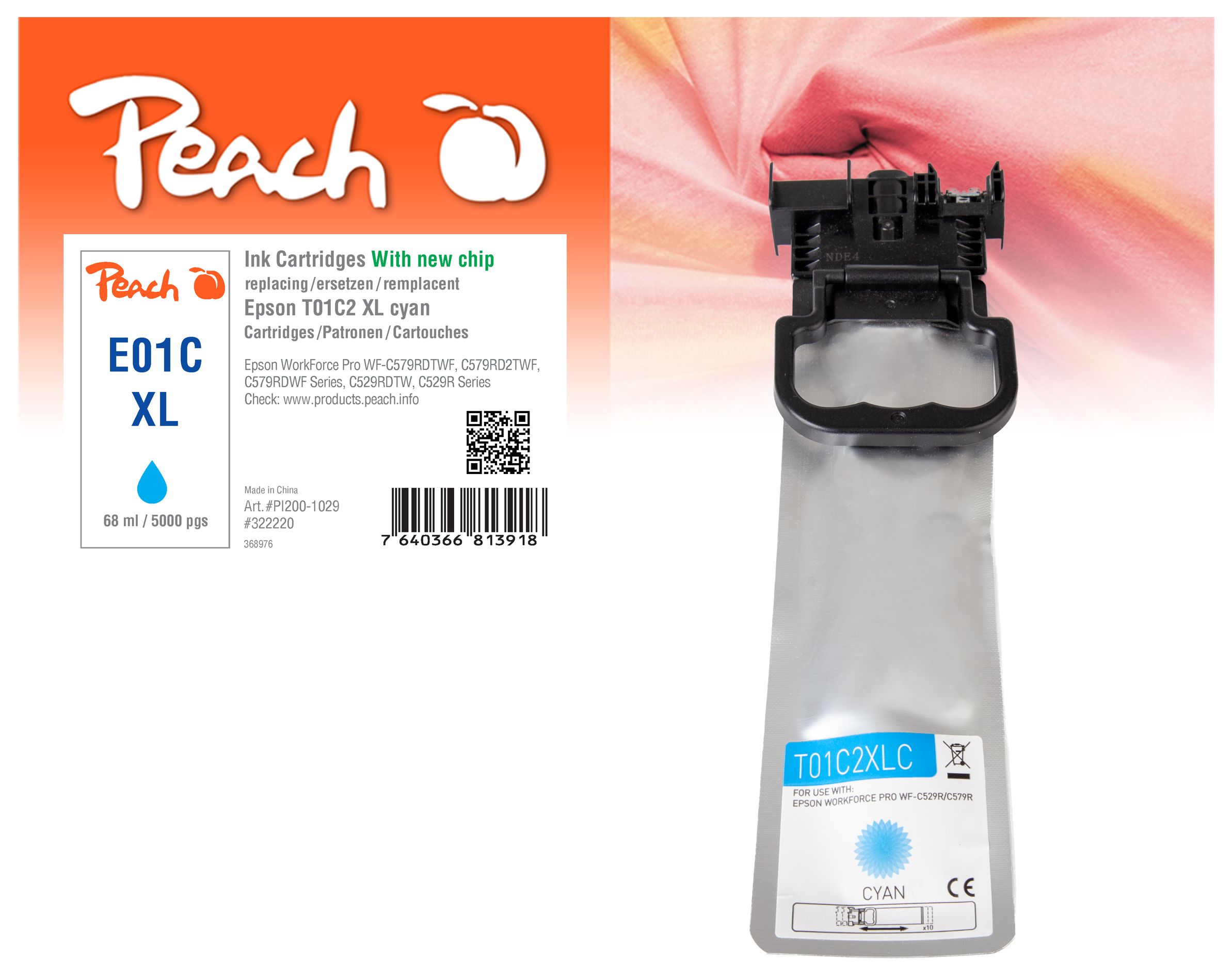 Peach E1C2 Druckerpatrone XL cy ersetzt Epson T01C2, C13T01C200 f&uuml;r z.B. Epson WorkForce Pro WFC 529 R DTW, Epson WorkForce Pro WFC 570 - Bild 1