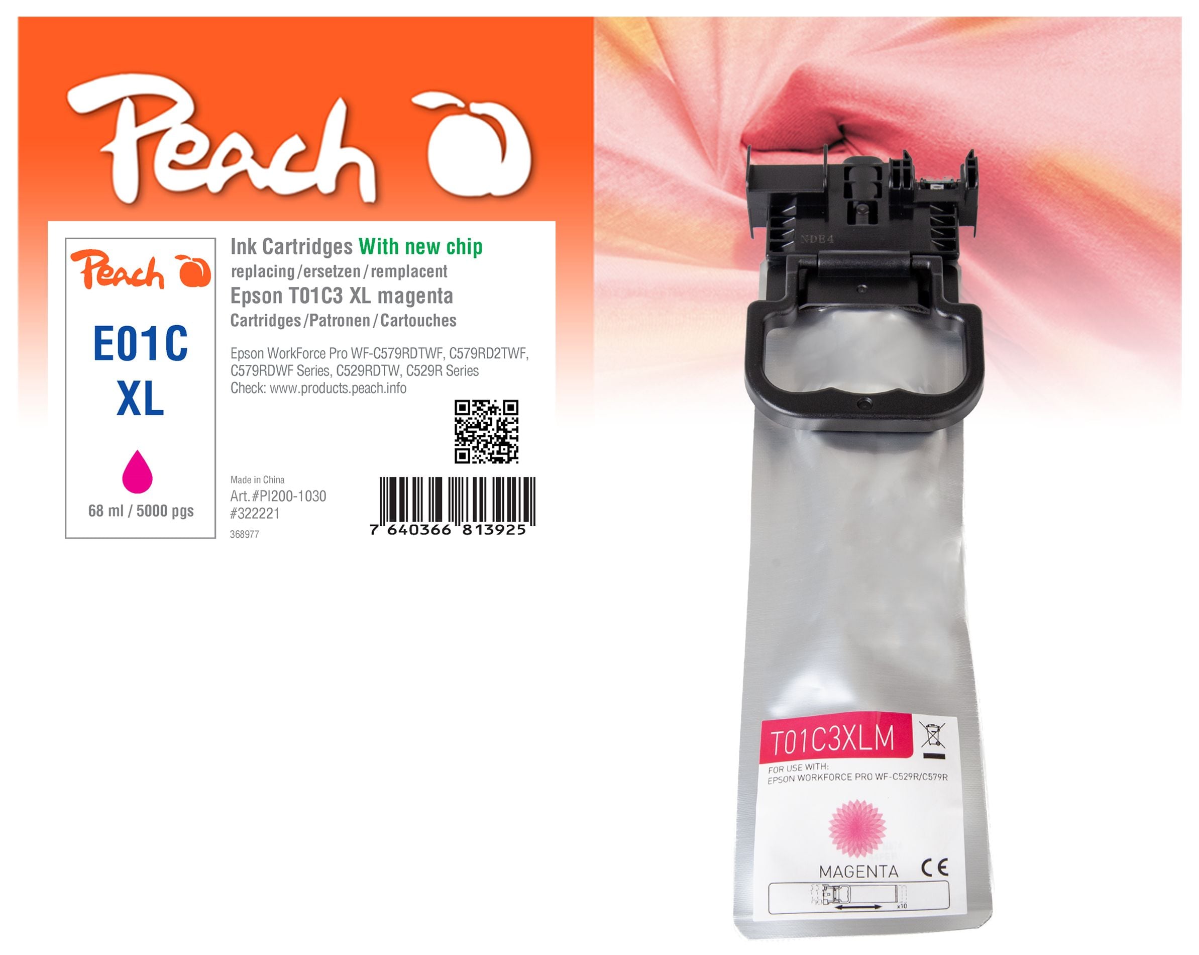 Peach E1C3 Druckerpatrone XL ma ersetzt Epson T01C3, C13T01C300 f&uuml;r z.B. Epson WorkForce Pro WFC 529 R DTW, Epson WorkForce Pro WFC 570 - Bild 1