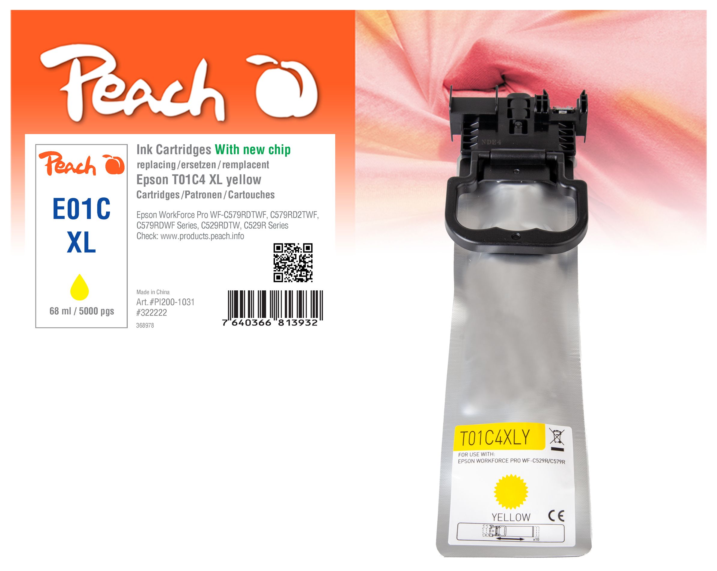 Peach E1C4 Druckerpatrone XL ye ersetzt Epson T01C4, C13T01C400 f&uuml;r z.B. Epson WorkForce Pro WFC 529 R DTW, Epson WorkForce Pro WFC 570 - Bild 1