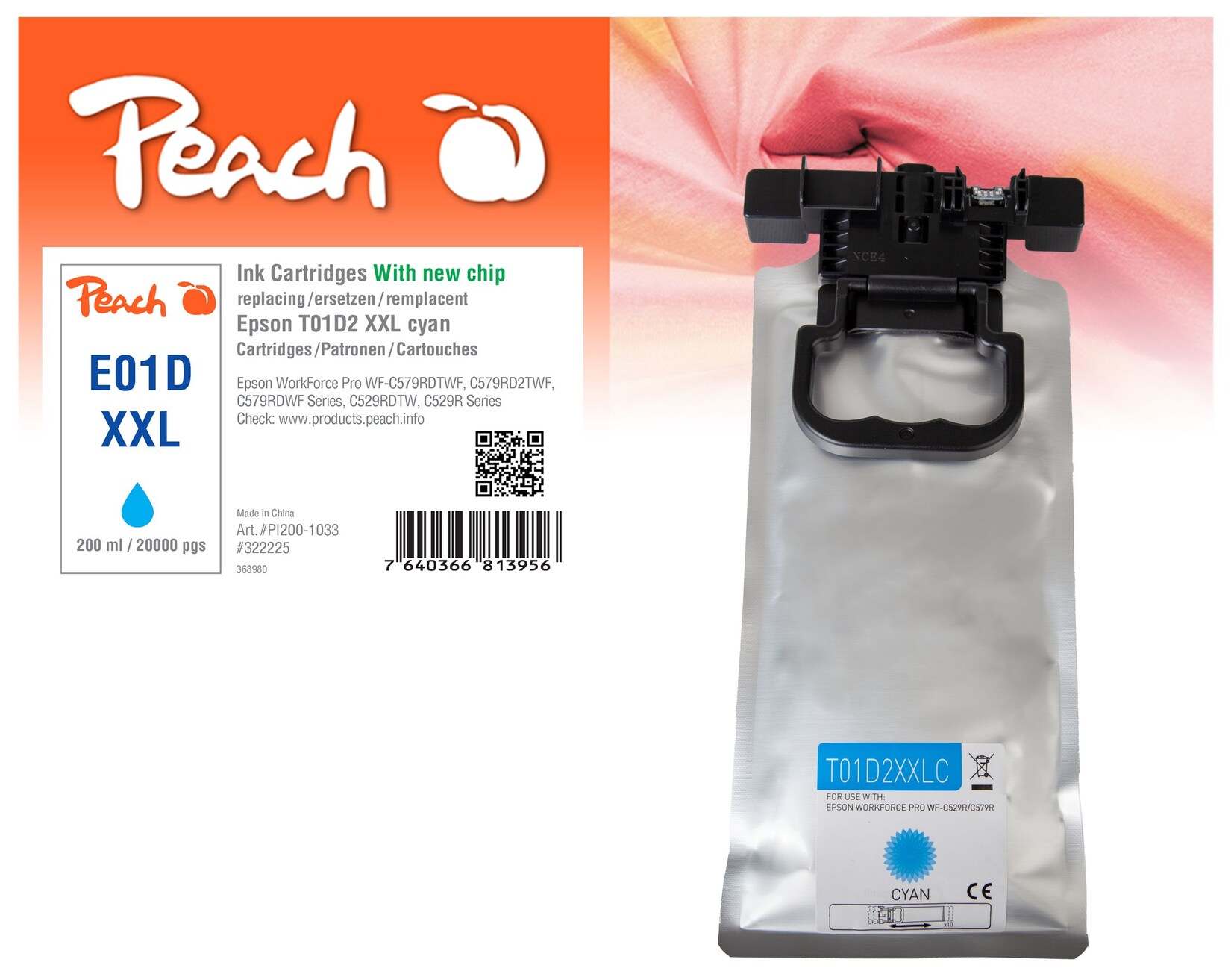 Peach E1D2 Druckerpatrone XL cy ersetzt Epson T01D2, C13T01D200 für z.B. Epson WorkForce Pro WFC 529 R DTW, Epson WorkForce Pro WFC 570