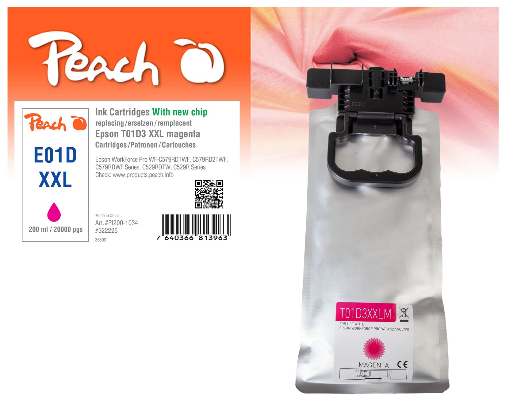Peach E1D3 Druckerpatrone XL ma ersetzt Epson T01D3, C13T01D300 für z.B. Epson WorkForce Pro WFC 529 R DTW, Epson WorkForce Pro WFC 570