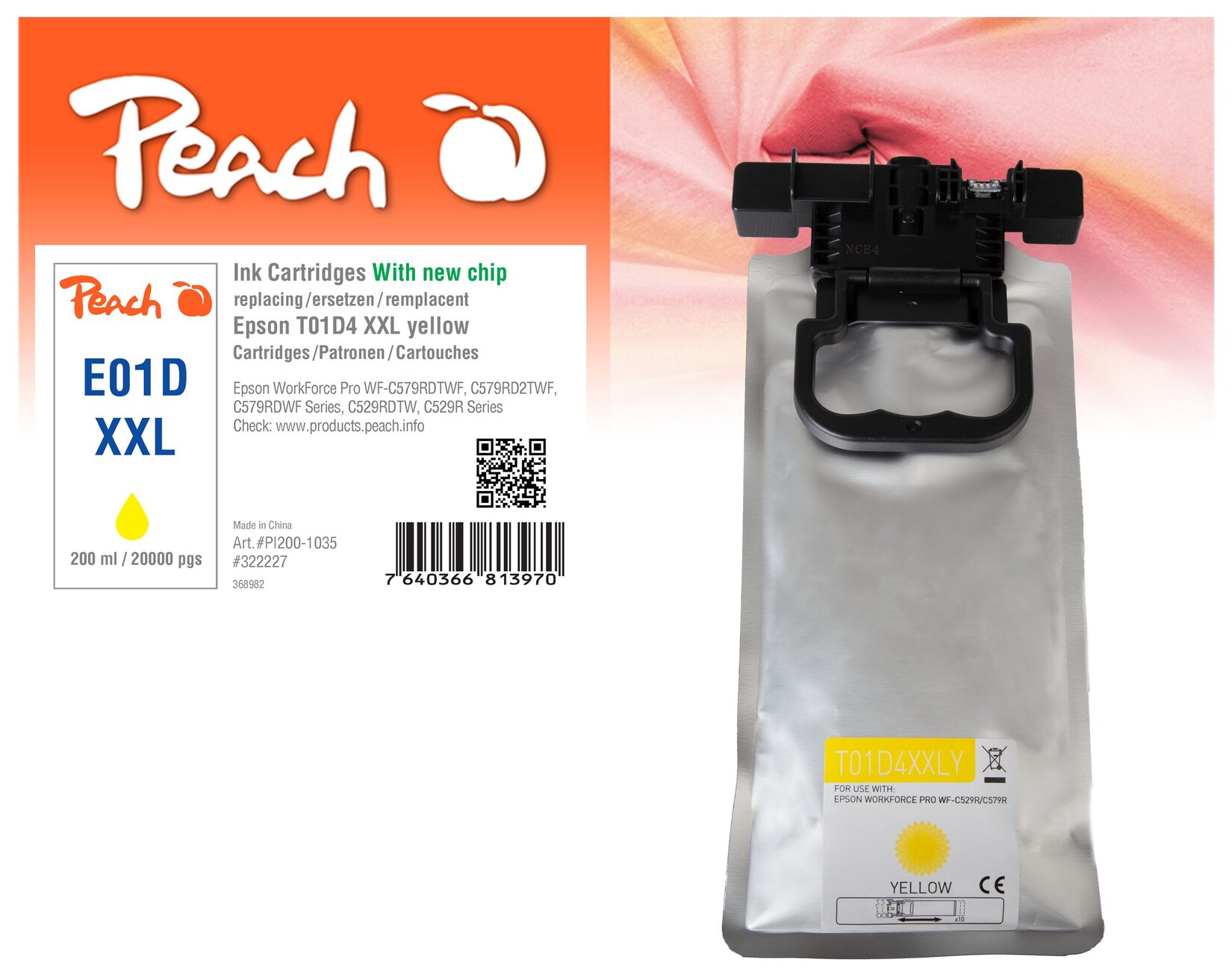 Peach E1D4 Druckerpatrone XL ye ersetzt Epson T01D4, C13T01D400 für z.B. Epson WorkForce Pro WFC 529 R DTW, Epson WorkForce Pro WFC 570