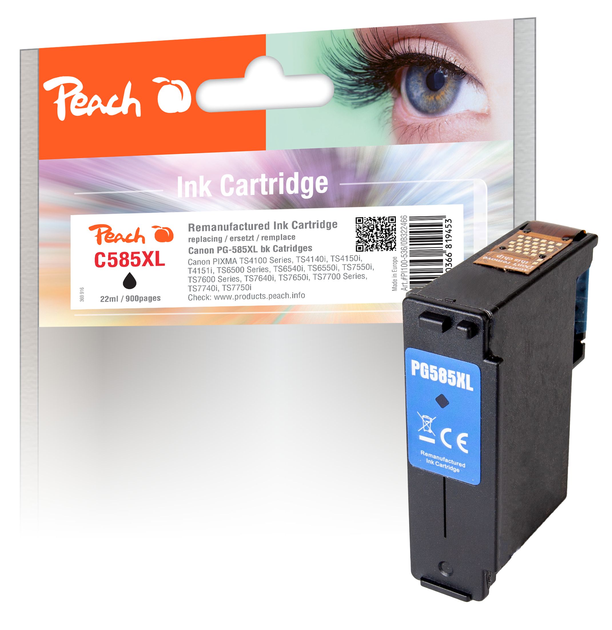 Peach C585 XLBK Druckkopf XL bk ersetzt PG-585XLBK, 6204C001 (wiederaufbereitet) - Bild 1