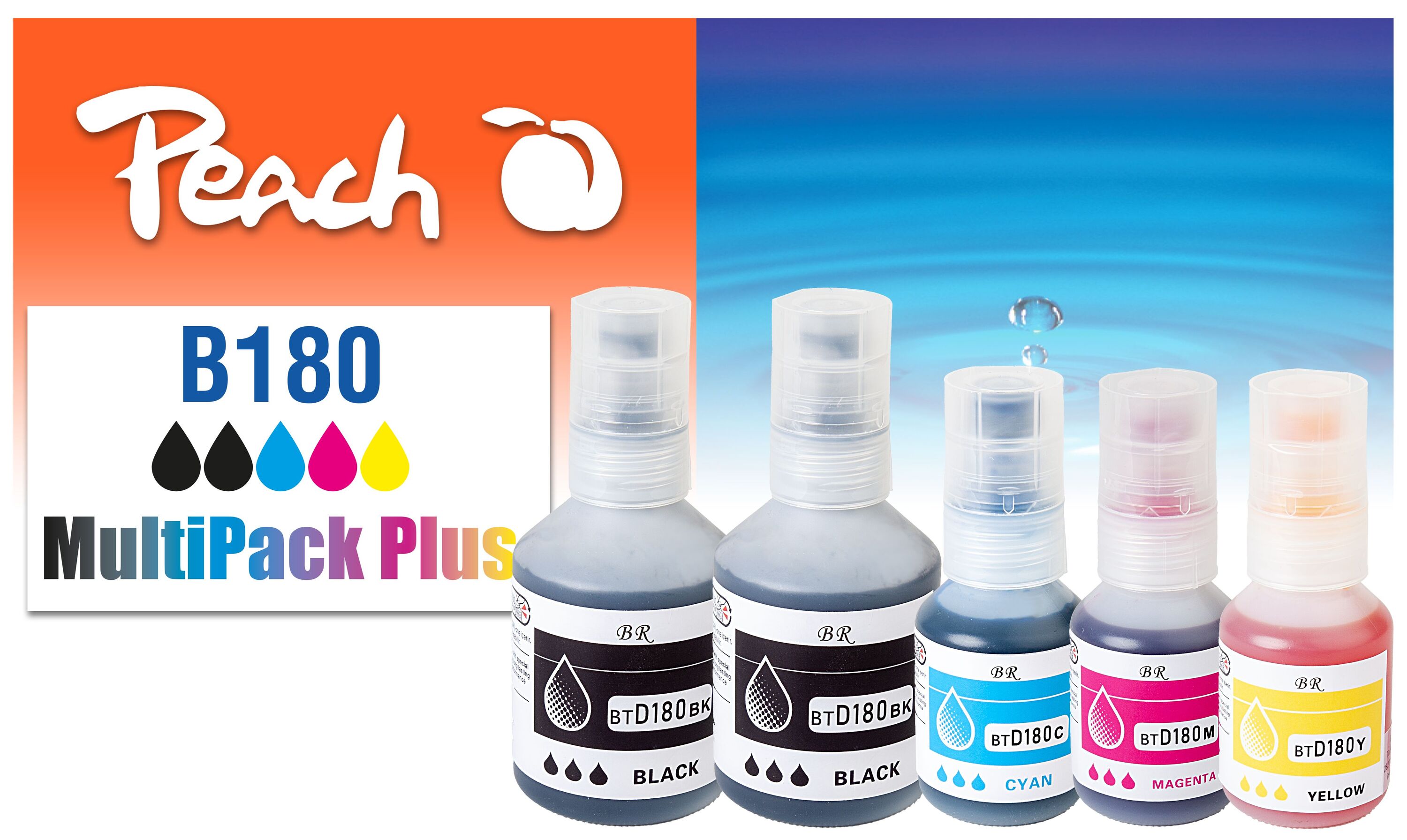 Peach B180  5 Druckerpatronen (2*bk, c/m/y) ersetzt Brother BTD180 f&uuml;r z.B. Brother DCPT 580 DW, Brother DCPT 580, Brother DCPT 583 DW - Bild 1