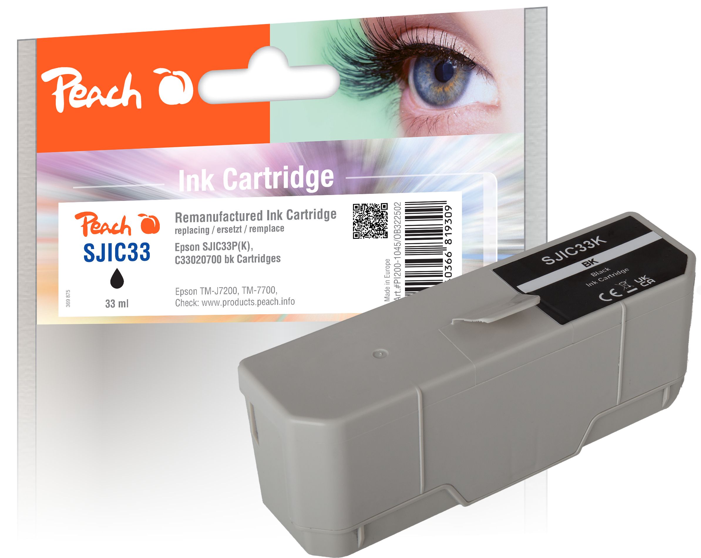 Peach ESJIC33  Druckerpatrone bk ersetzt Epson SJIC33P, C33S020700 f&uuml;r z.B. Epson TMJ 7200, Epson TMJ 7700 (wiederaufbereitet) - Bild 1