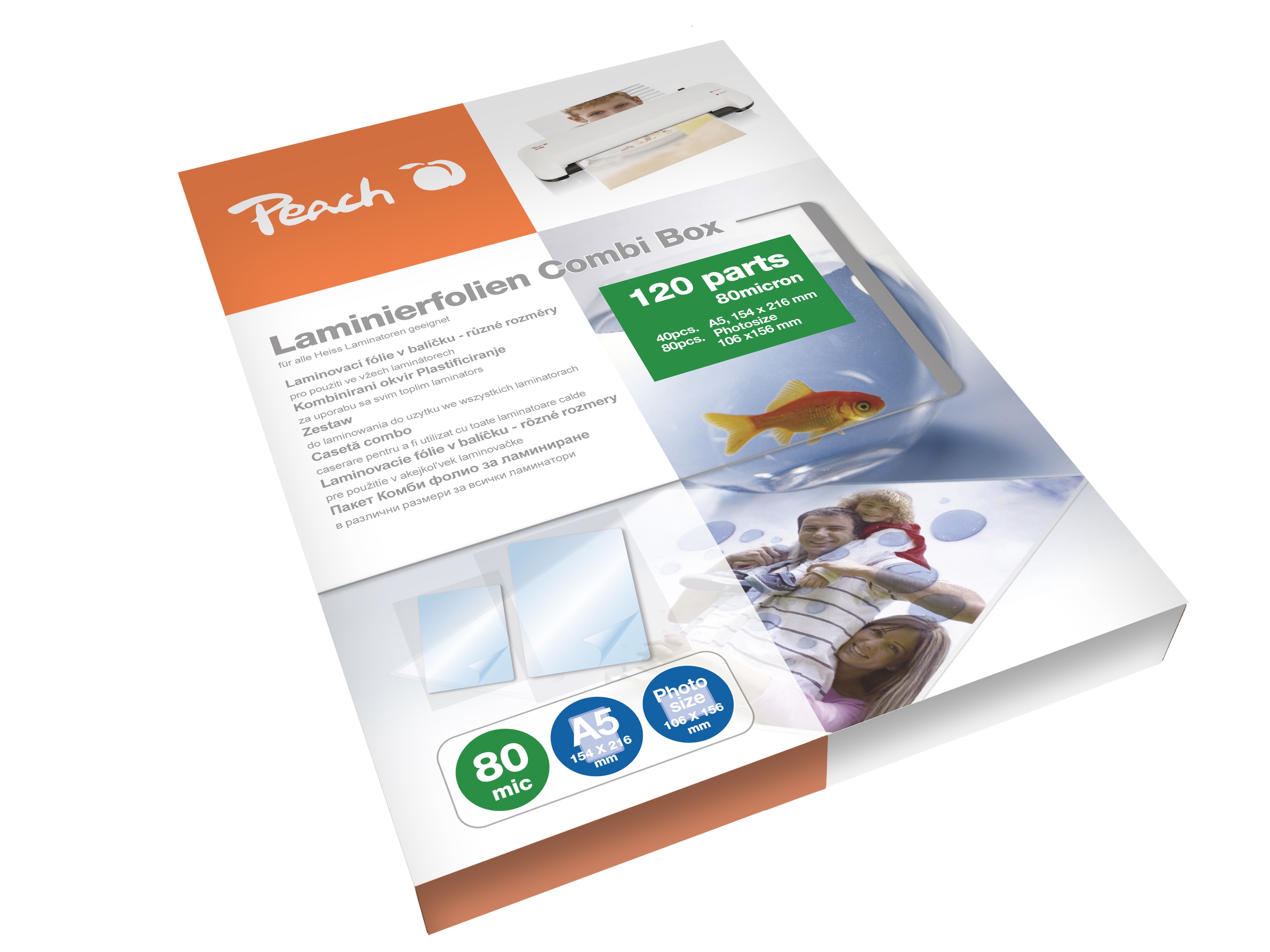 Peach Laminierfolien 120er Starterset, 80 mic, 40xA5, 80xFoto (10x15cm) - Bild 1