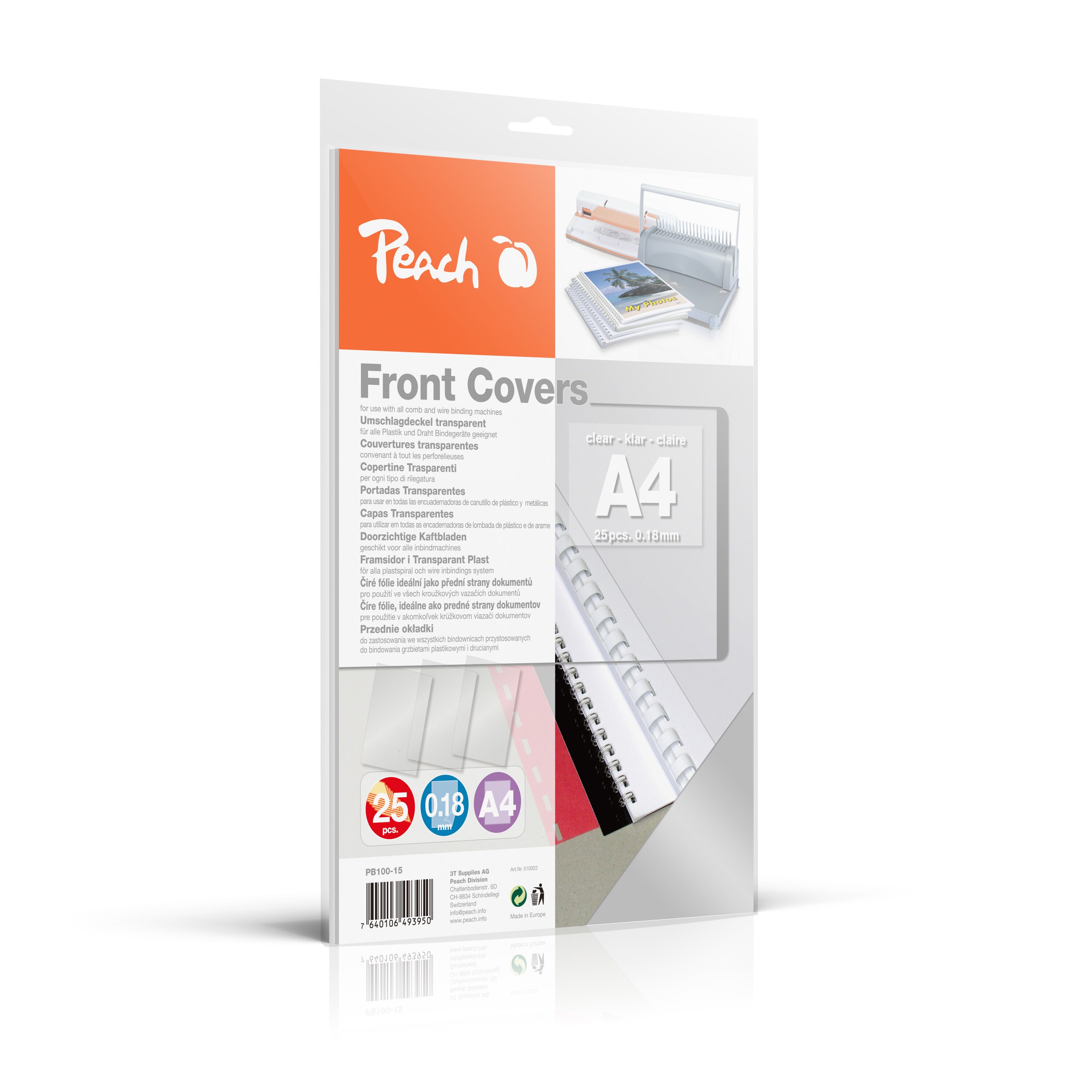 Peach Klarsicht Einbanddeckel, farblos, 0.18mm, A4, 25 Stk - Bild 1