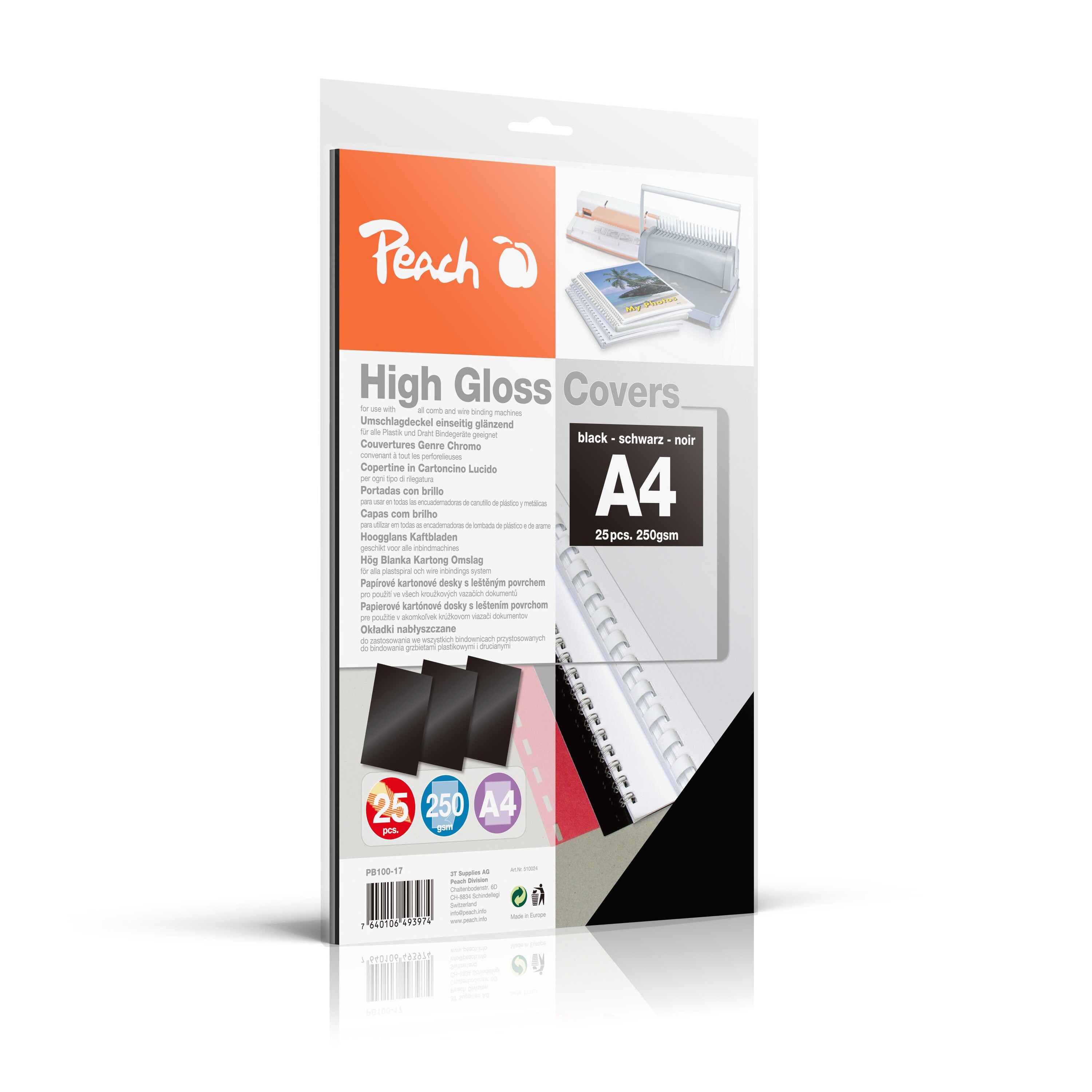 Peach Einbanddeckel hochglanz, 250g/m2, A4, schwarz, 25 Stk - Bild 1