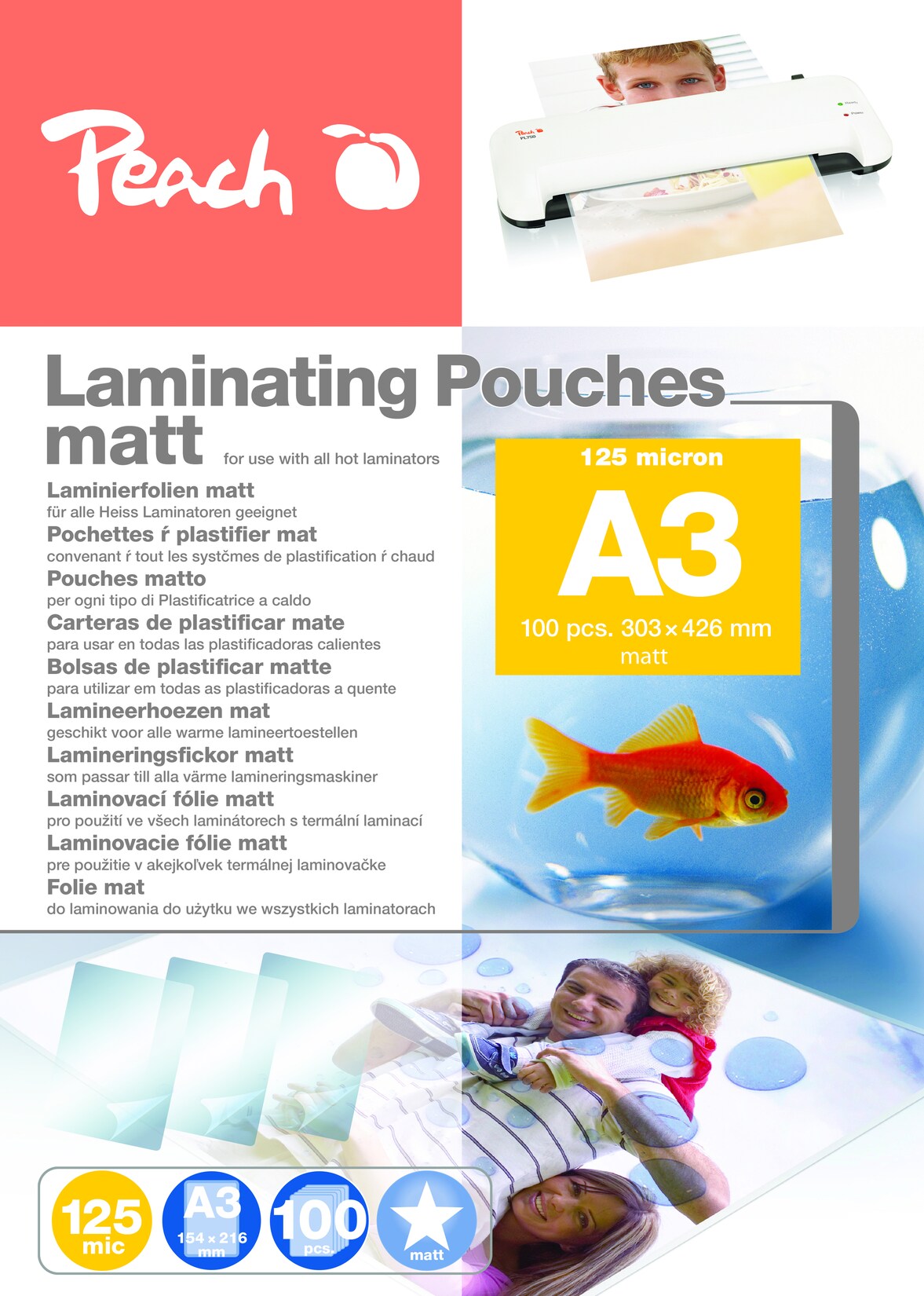 Peach 100 x A3 Laminierfolien, 125 mic, matt