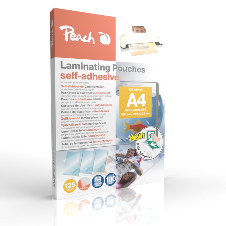 Peach 100 x A4 Laminierfolien, 125 mic, selbstklebend - Bild 1