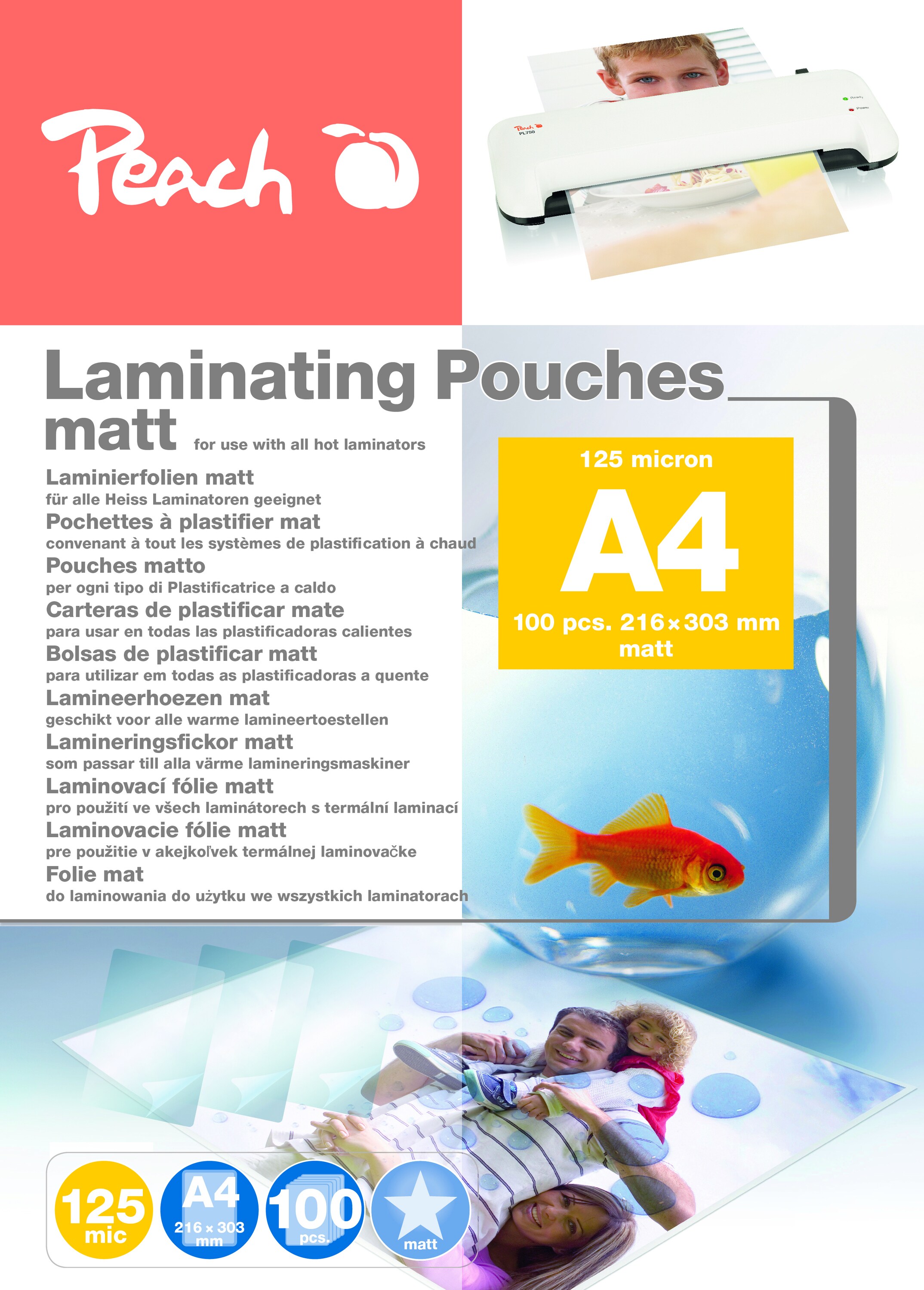 Peach 100 x A4 Laminierfolien, 125 mic, matt - Bild 1