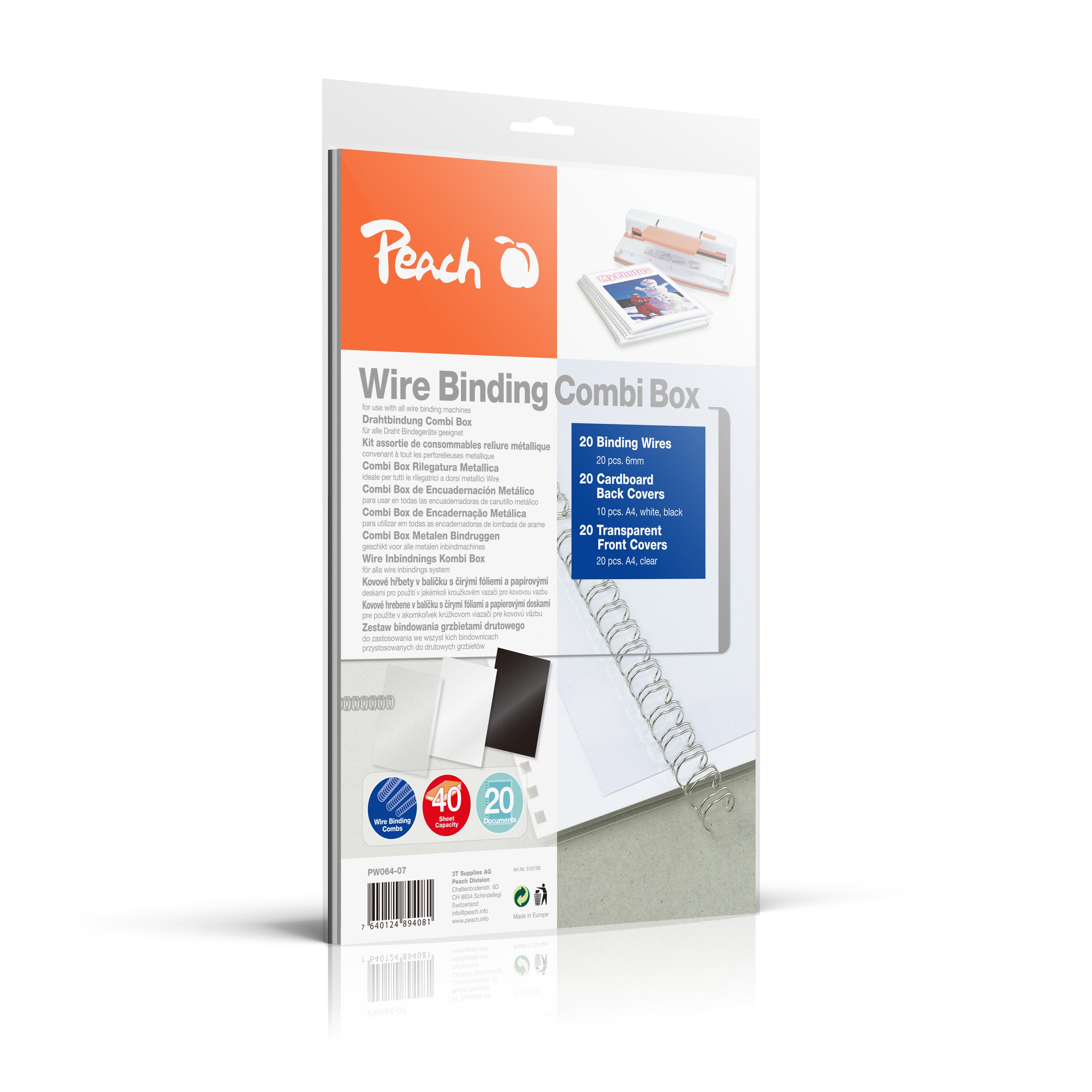 Peach Wire Binding Combi Box - 6mm - 45 Blatt - Bild 1