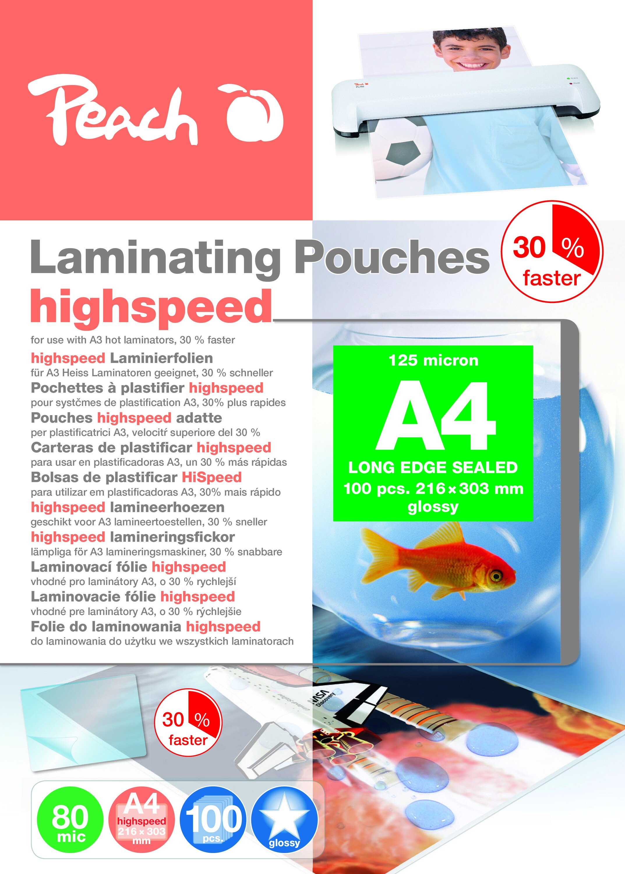 Peach 100 x A4 HighSpeed Laminierfolien, 80 mic, express - Bild 1