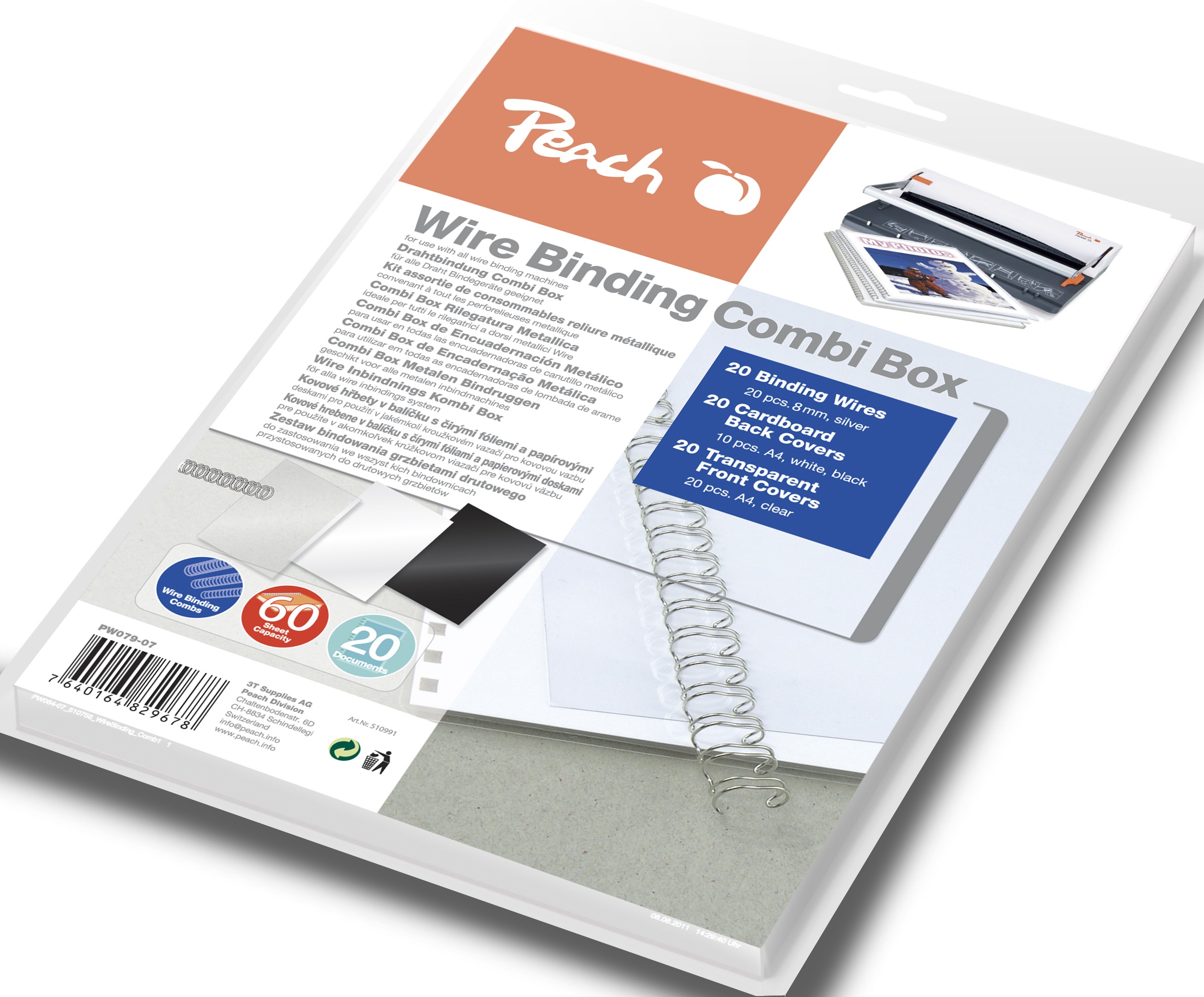 Peach Wire Binding Combi Box - 8mm, - 60 Blatt - Bild 1