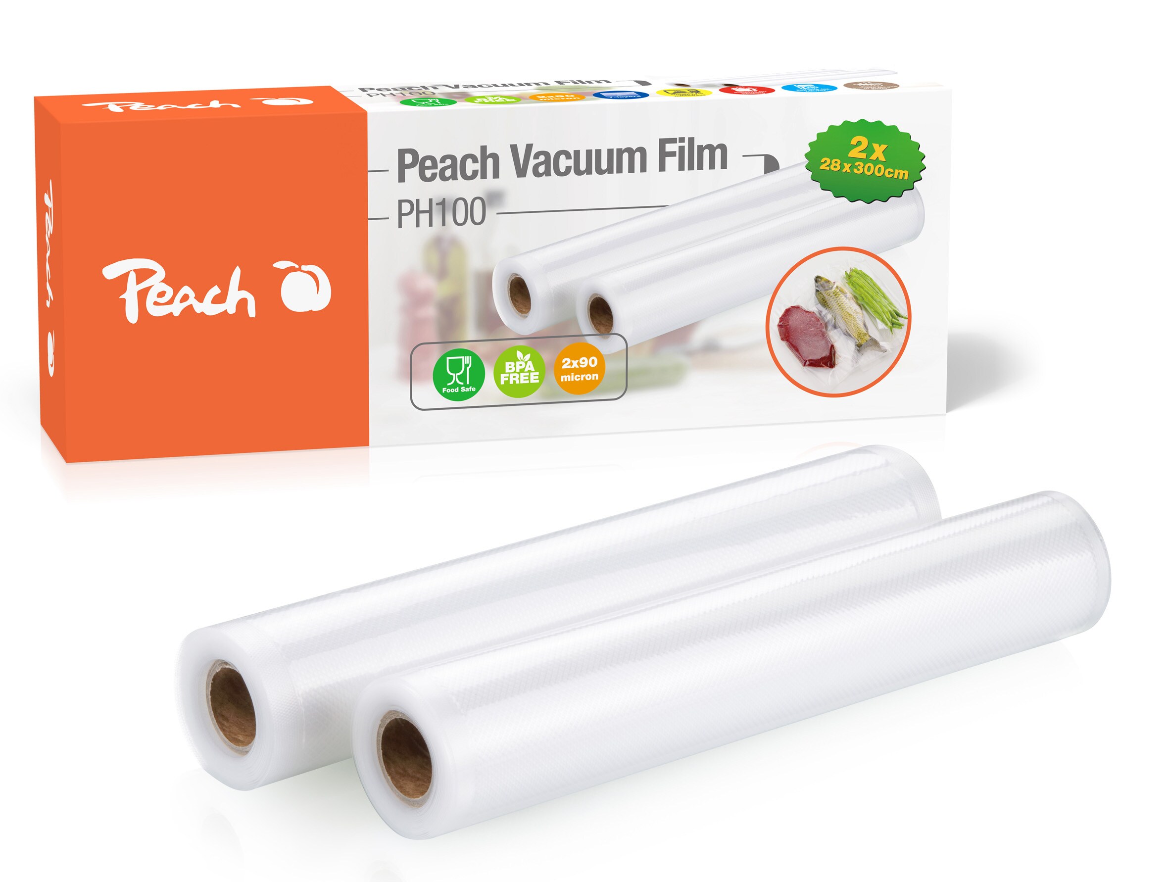 Peach Vakuumierfolie PH100, 2 Rollen 28x300cm, 2x90 mic, 7-lagig - Bild 1