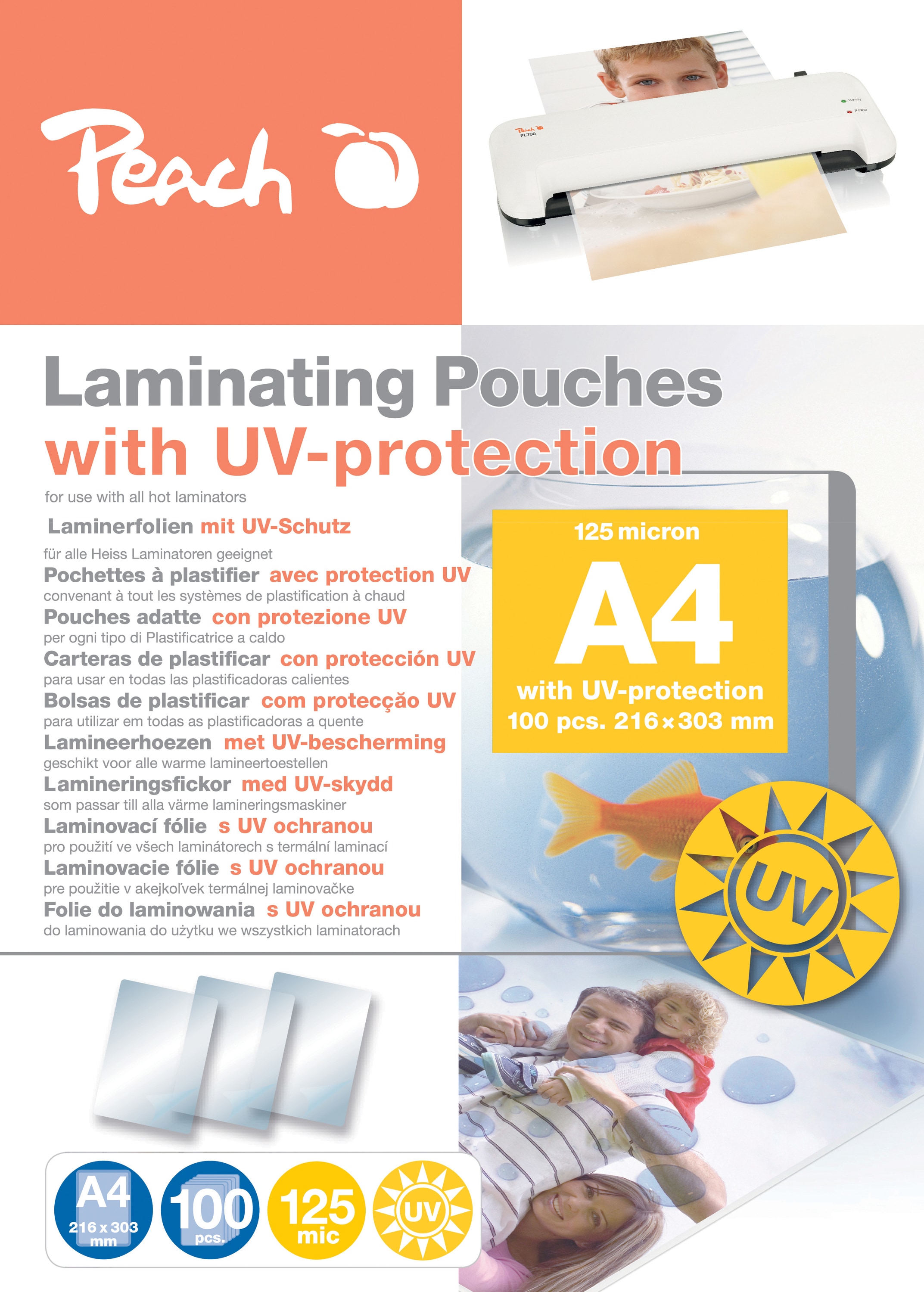 Peach 100 x A4 Laminierfolien, 125 mic, mit UV-Schutz - Bild 1