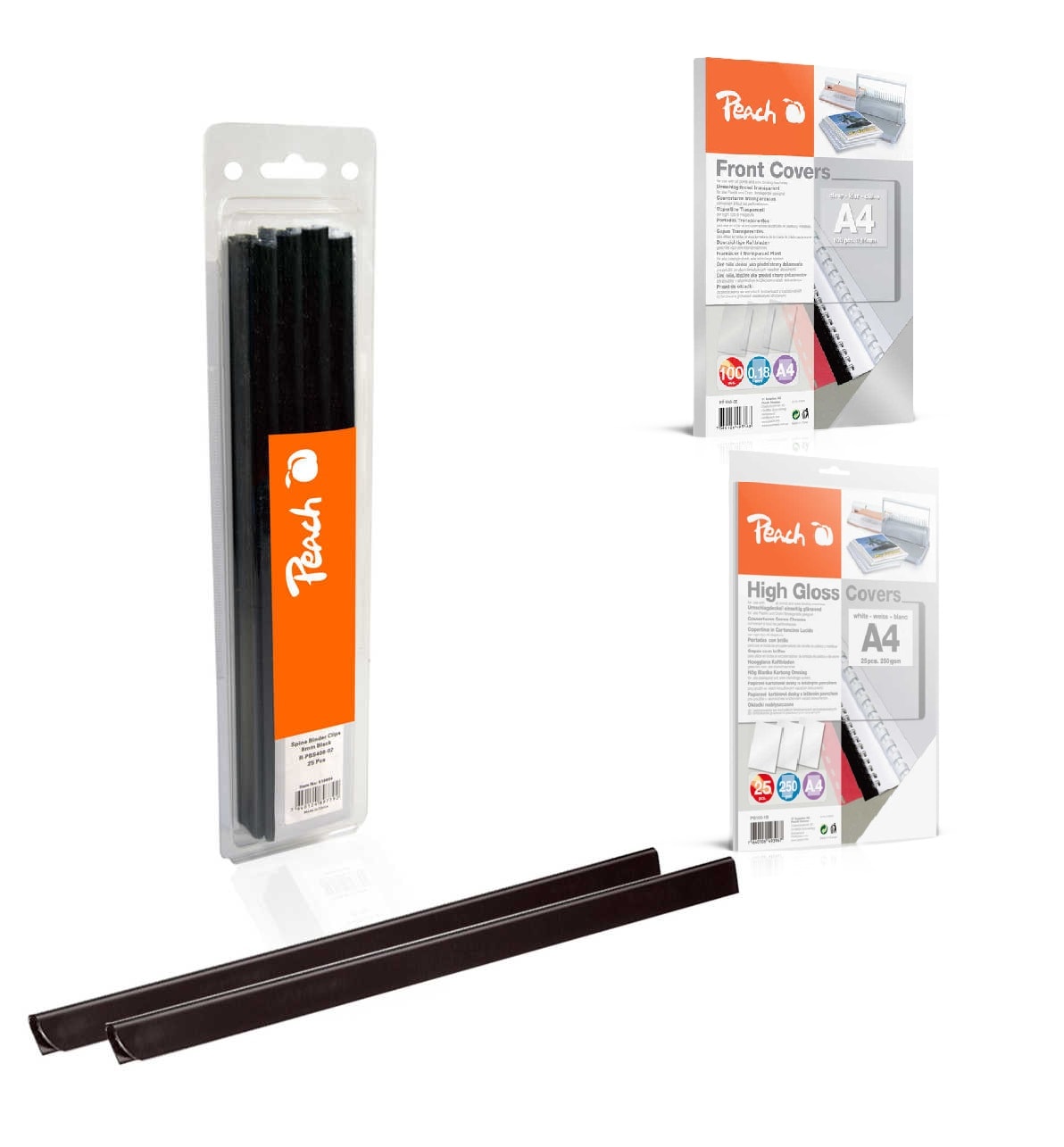 Peach Plastik Klemmschienen, Deckbl&auml;tter und R&uuml;ckseiten, 8mm, schwarz, 25 Stk. - Bild 1