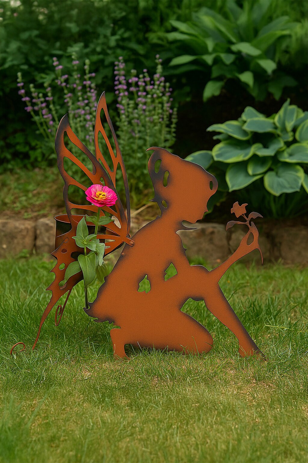 möbel direkt online Gartendekoration mit Pflanztop Elfe knieend rost