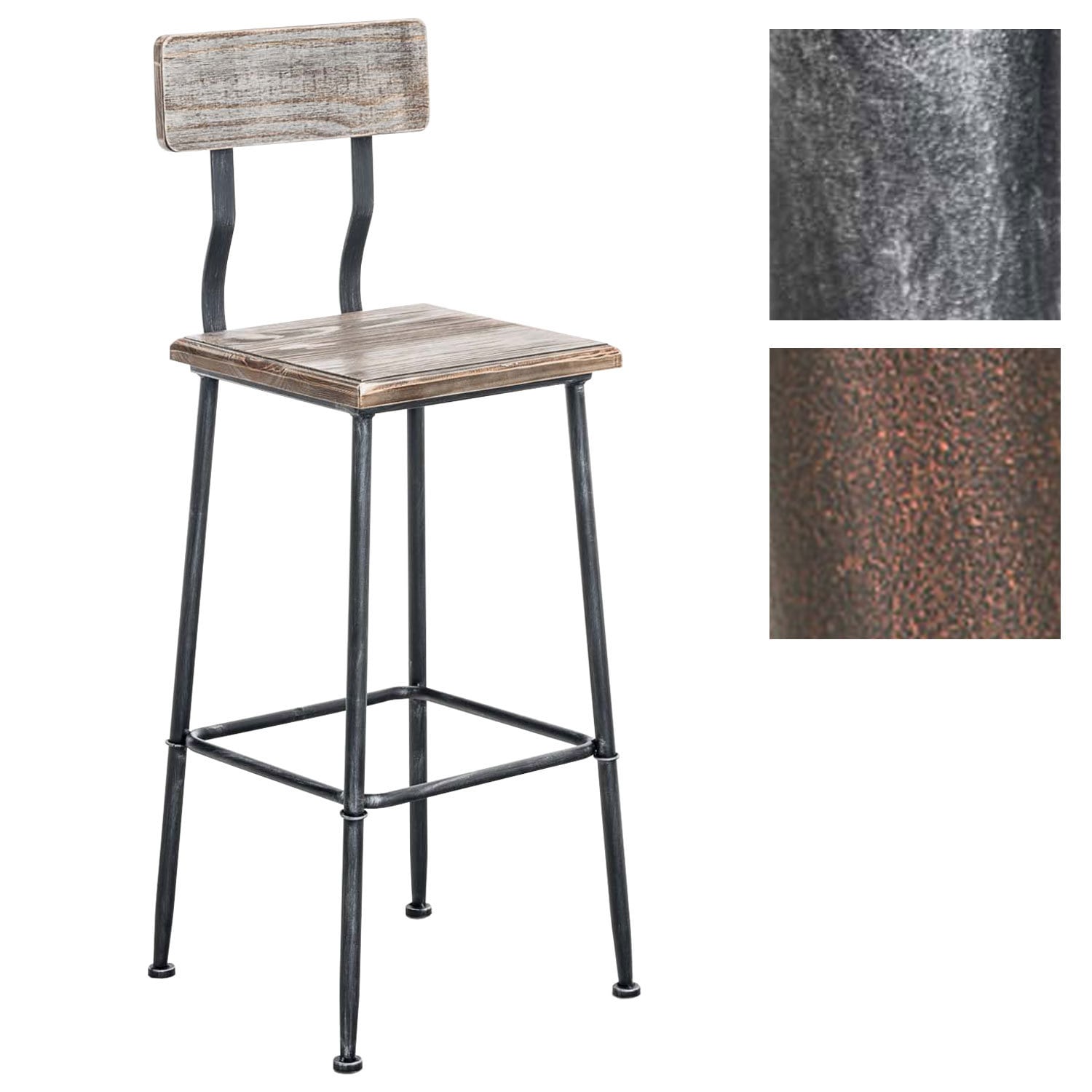 CLP Barhocker Queens I Tresenstuhl Aus Holz Mit Lehne Und Fu&szlig;st&uuml;tze | Barstuhl Mit Pulverbeschichtetem Metallgestell Und 75 CM Sitzh&ouml;he - Bild 1