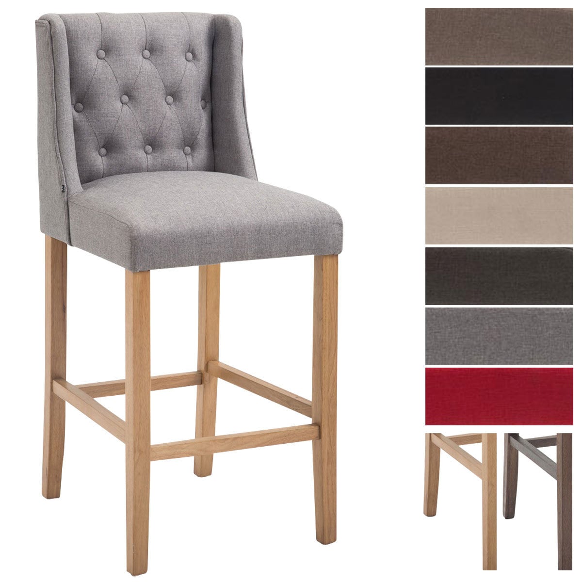 CLP Barhocker Cassandra I Thekenhocker Mit Vierfu&szlig;gestell Aus Kautschukholz Und Fu&szlig;st&uuml;tze I Tresenstuhl Mit Gestepptem Stoffbezug - Bild 1