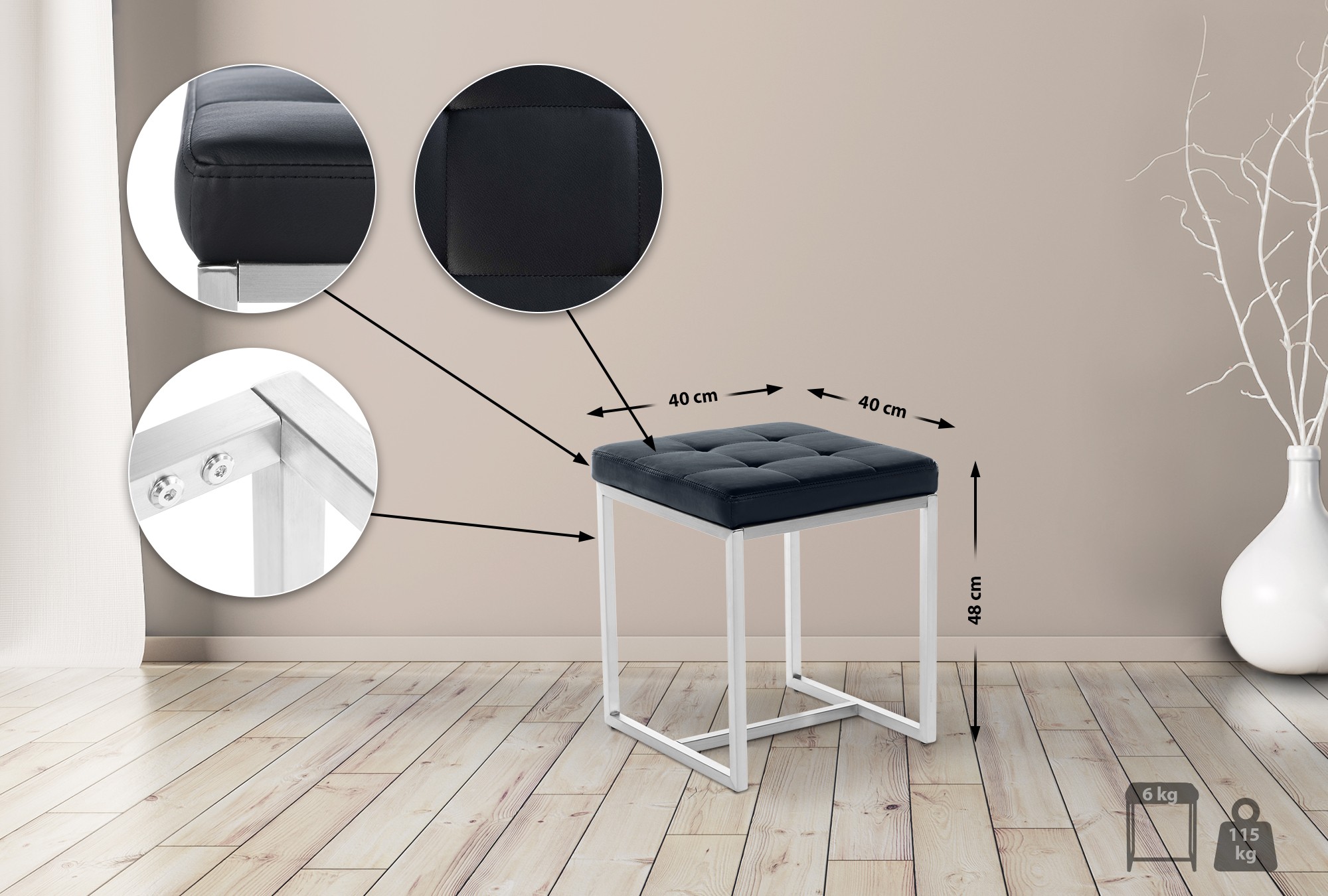 2er Set Sitzhocker Barci Weiß | 2er Set Sitzhocker Barci