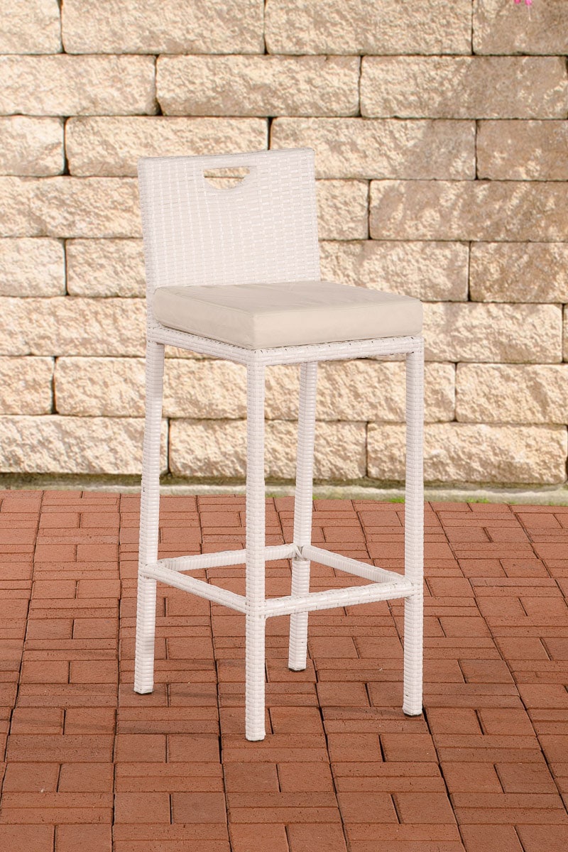CLP Outdoor-Barhocker Mari Mit Sitzkissen I Polyrattan Tresenstuhl Mit Fußstütze I Thekenhocker Mit 75 Cm Sitzhöhe