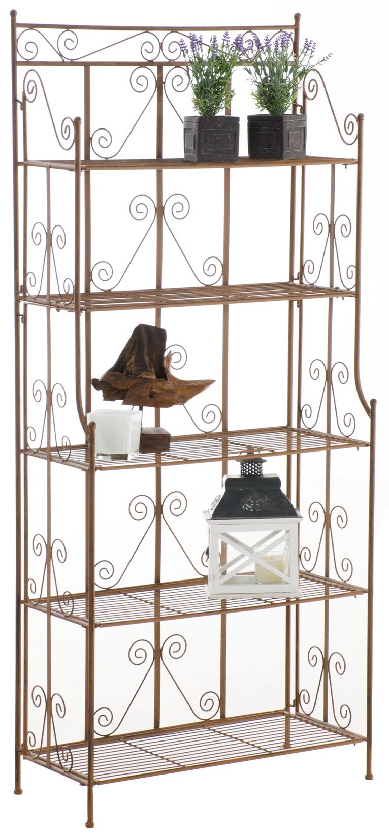 CLP Standregal Ciara I Metallregal für Pflanzen im Landhausstil I Regal für Balkon, Terrasse, Veranda und Garten I 5 klappbare Böden
