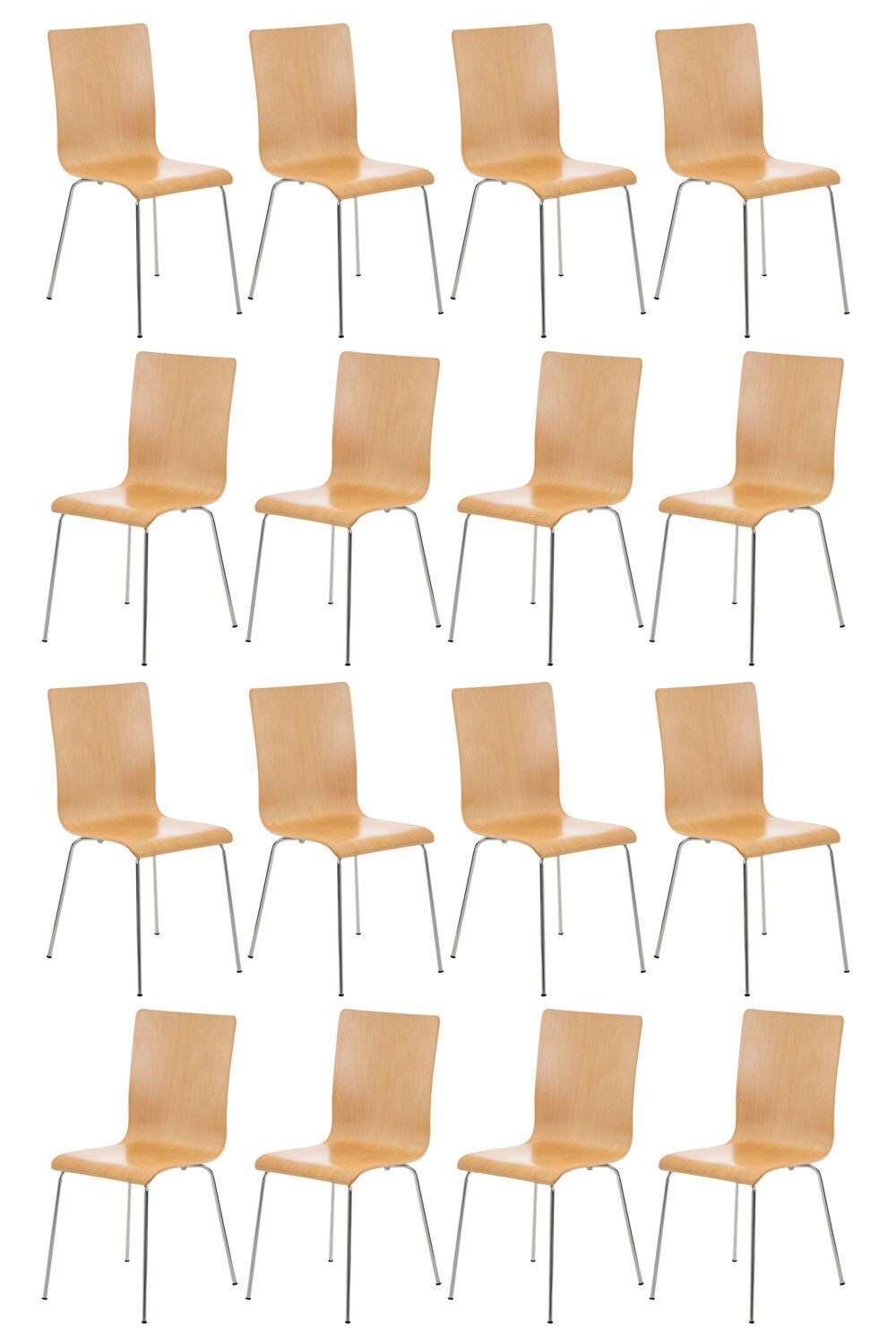CLP 16er-Set Wartezimmerstuhl Pepe Mit Ergonomischem Holzsitz Und Metallgestell l 16 x Konferenzstuhl