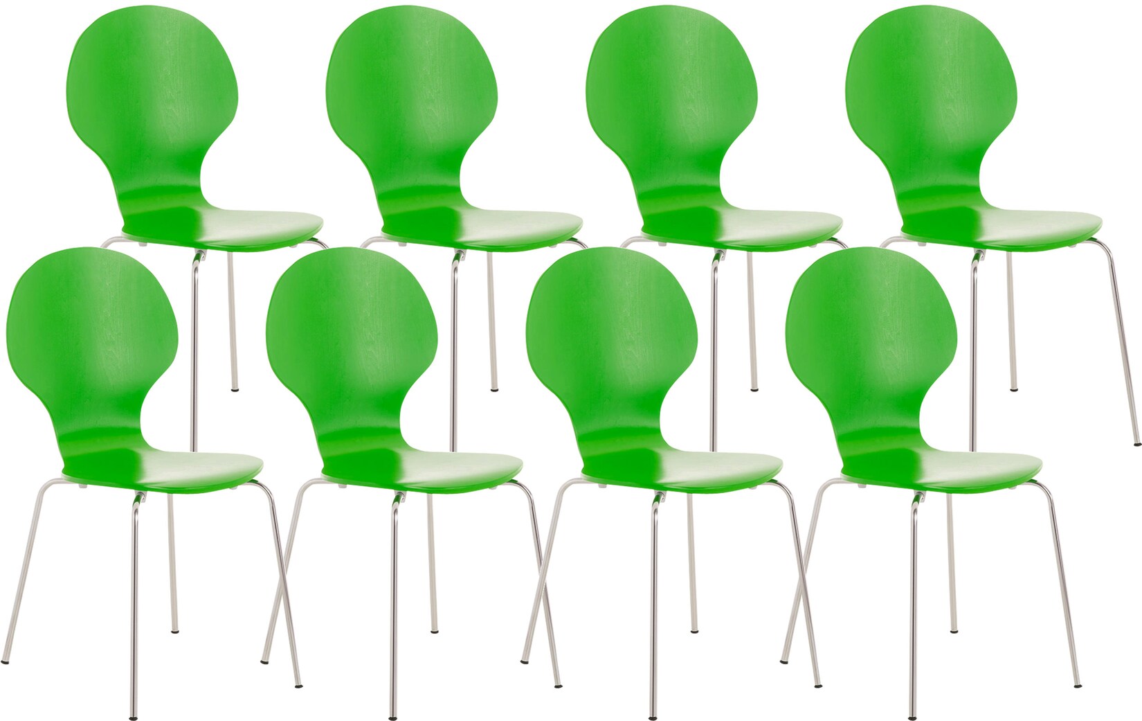 CLP 8 x Stapelstuhl Diego I Ergonomischer Konferenzstuhl Mit Holzsitz Und Metallgestell I Stapelbarer Stuhl Mit Pflegeleichter Sitzfläche