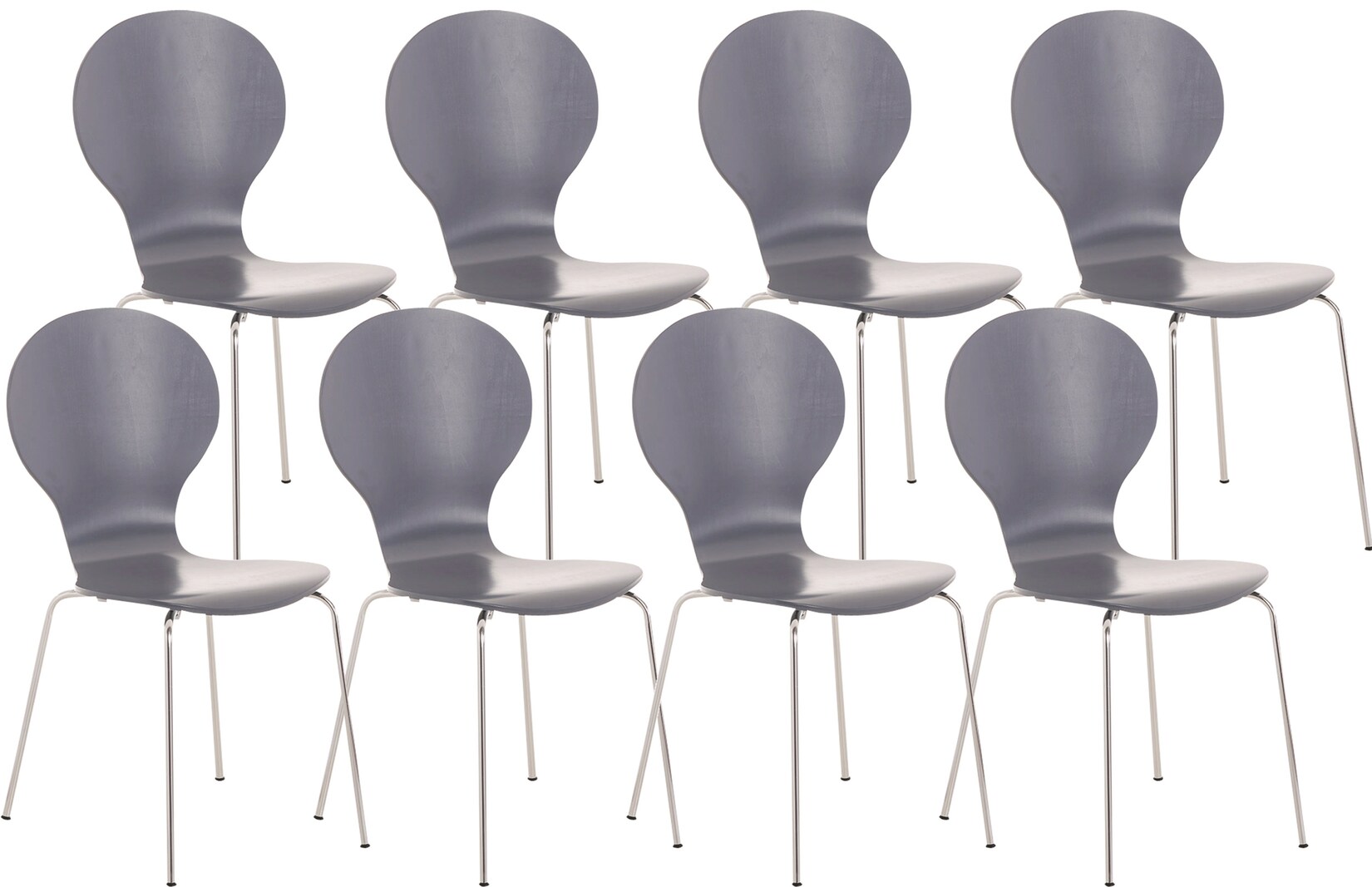 CLP 8 x Stapelstuhl Diego I Ergonomischer Konferenzstuhl Mit Holzsitz Und Metallgestell I Stapelbarer Stuhl Mit Pflegeleichter Sitzfläche