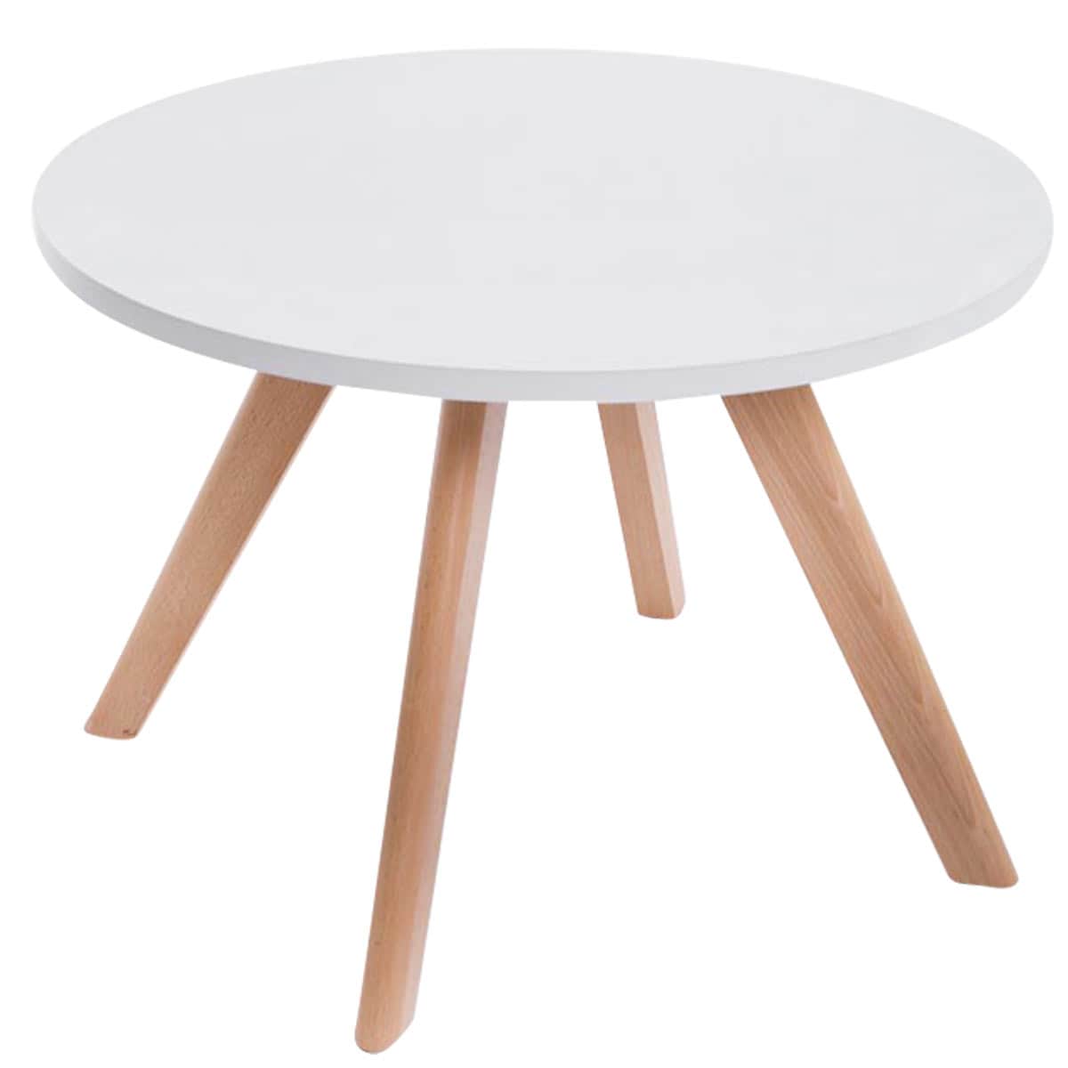 CLP Design-Beistelltisch EIRIK aus Holz I Runder Teetisch mit matt weißer Tischplatte I Kompakter Couchtisch mit Holzbeinen