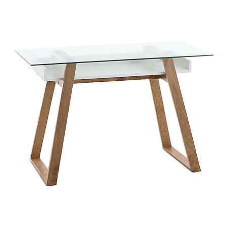 CLP Schreibtisch RYAN mit robustem Eichenholzgestell I Arbeitstisch mit Glastischplatte und einem Ablagefach - Bild 1
