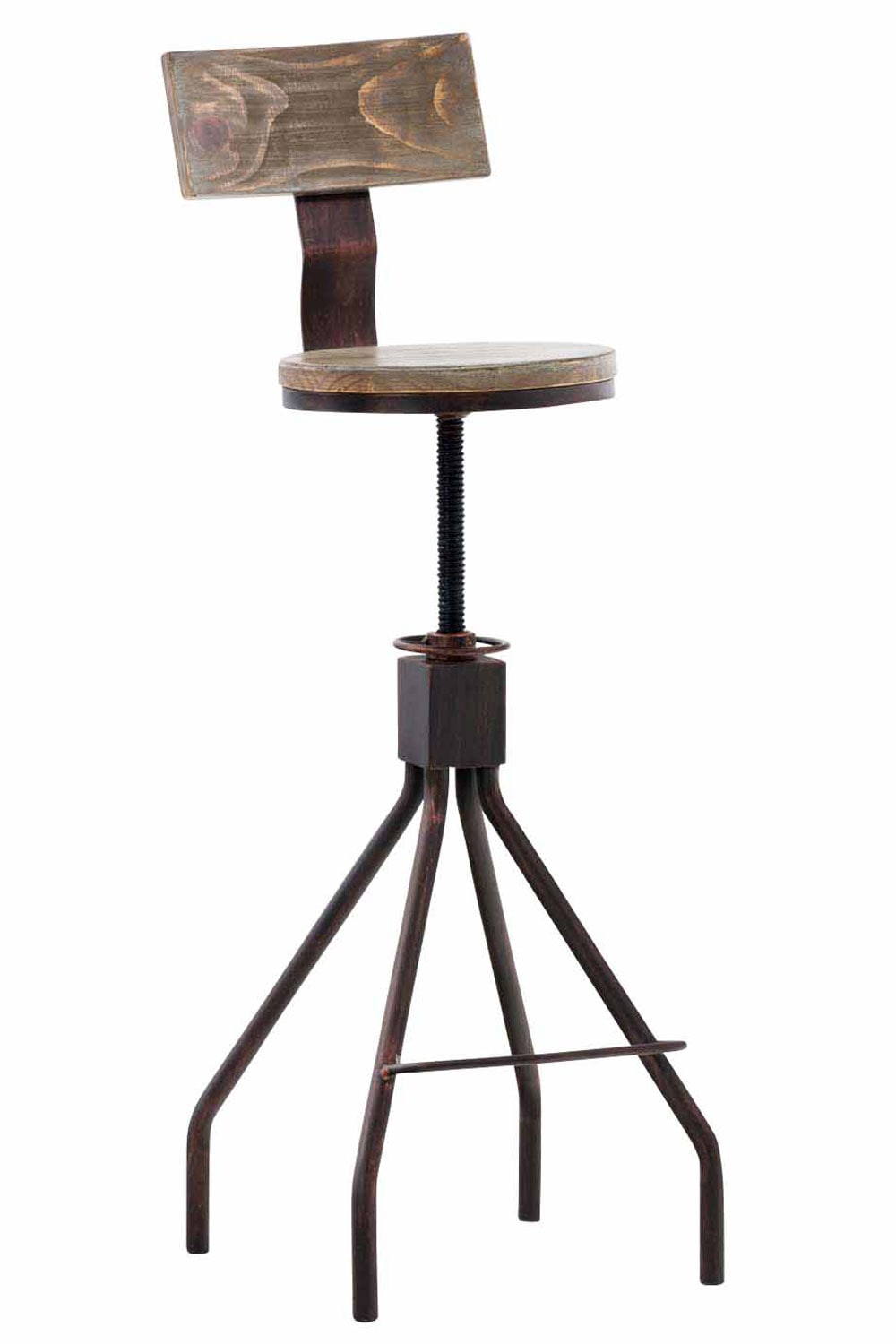 CLP Barhocker DURANGO im Industrial-Look I H&ouml;henverstellbarer Thekenhocker mit Holzsitz und R&uuml;ckenlehne I Metallhocker mit Fu&szlig;st&uuml;tze - Bild 1