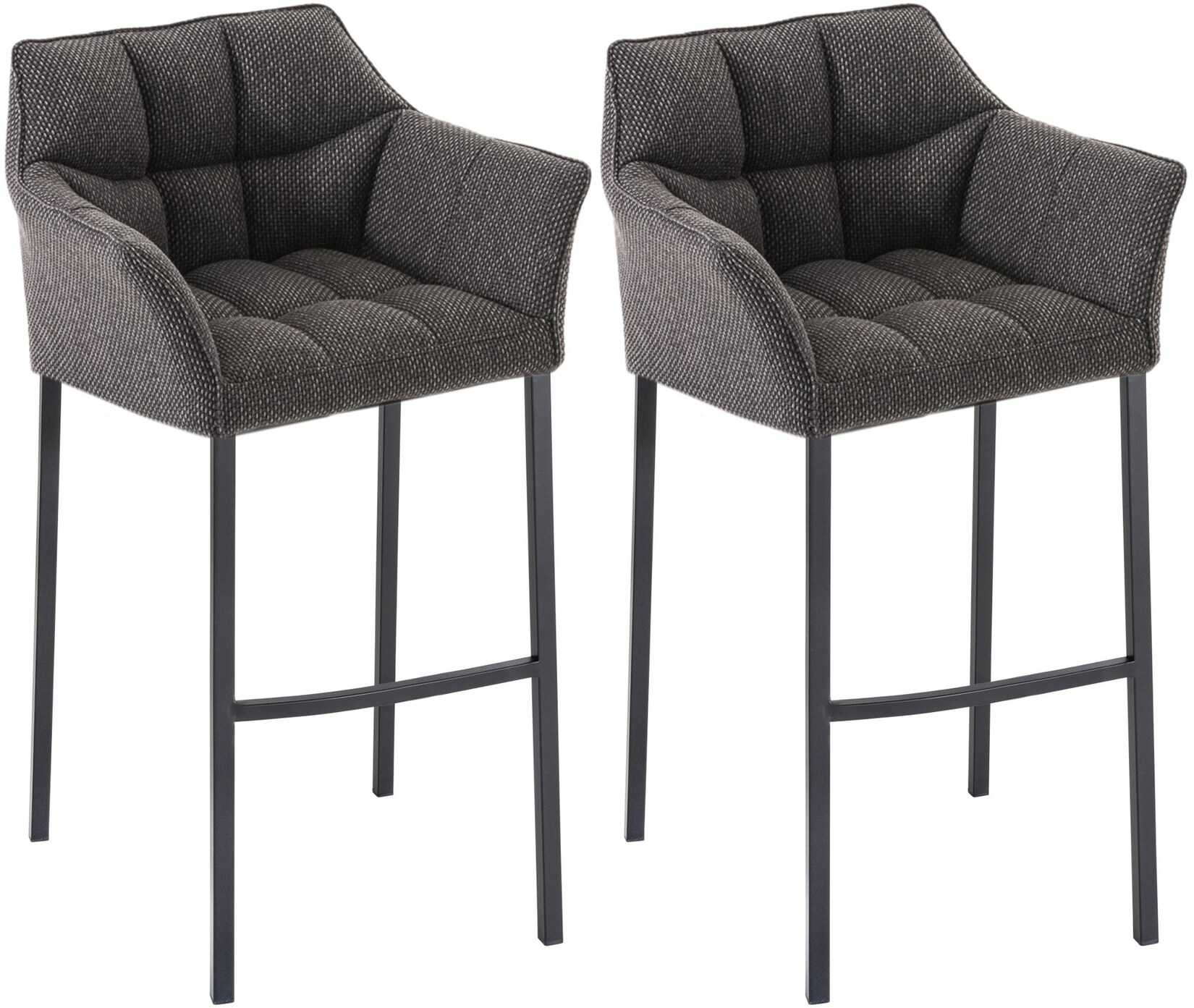 CLP Barhocker 2er Set mit Lehne Damaso, Barstühle gepolstert mit Stoffbezug, Vierfußgestelle aus Metall, Tresenhocker bis 240 kg belastbar